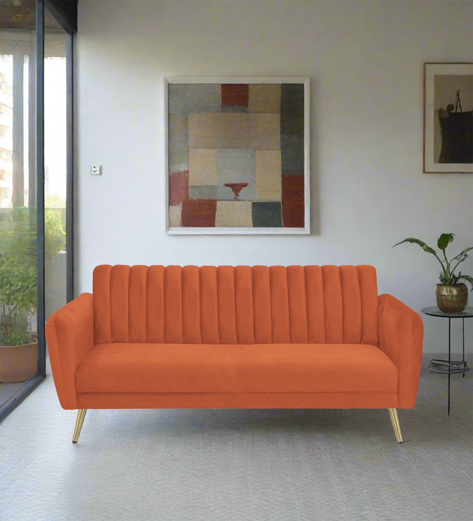 Fidel Velvet 3 Seater Sofa In Yam Orange Colour - Febonic Living