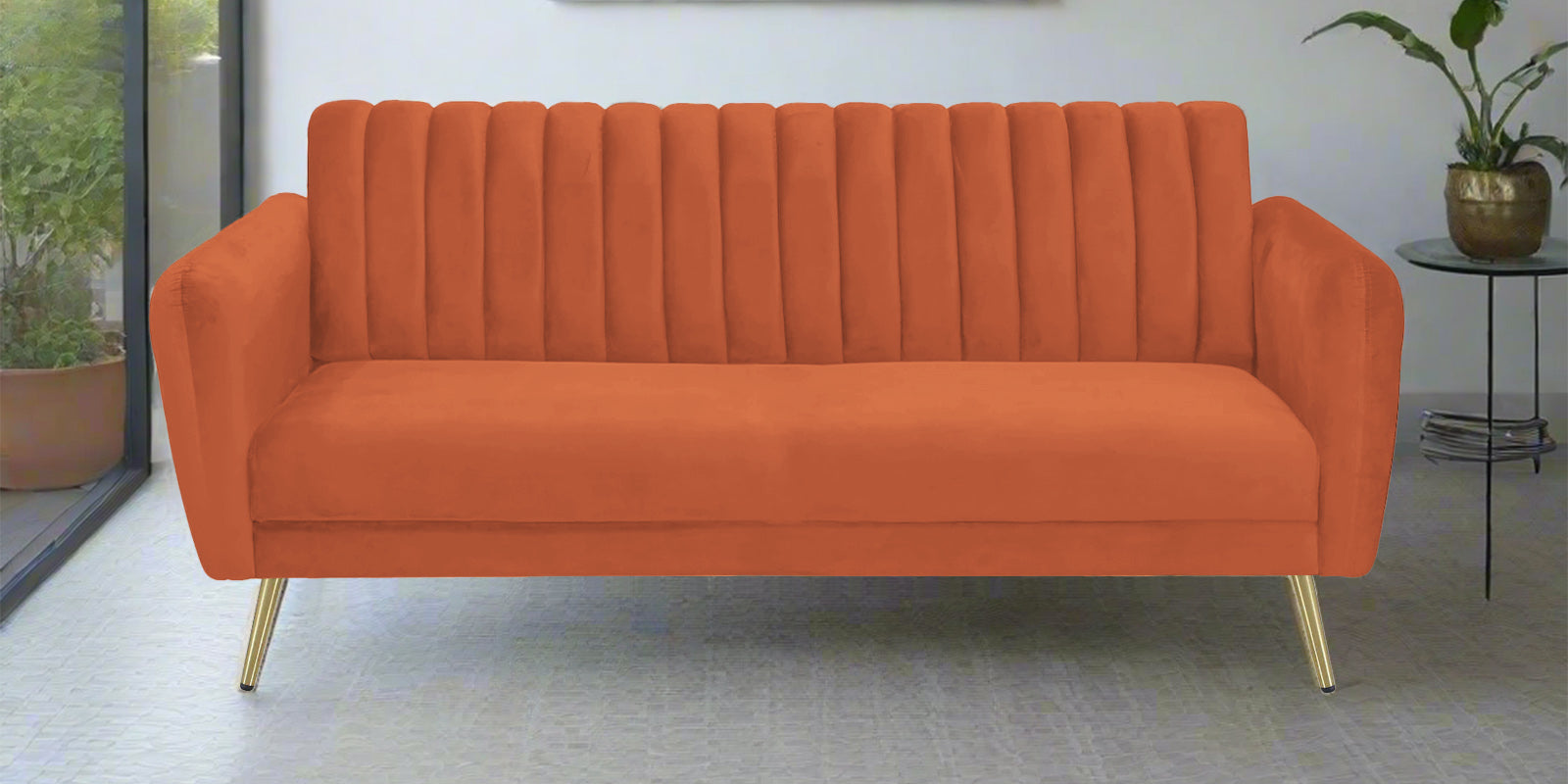 Fidel Velvet 3 Seater Sofa In Yam Orange Colour - Febonic Living