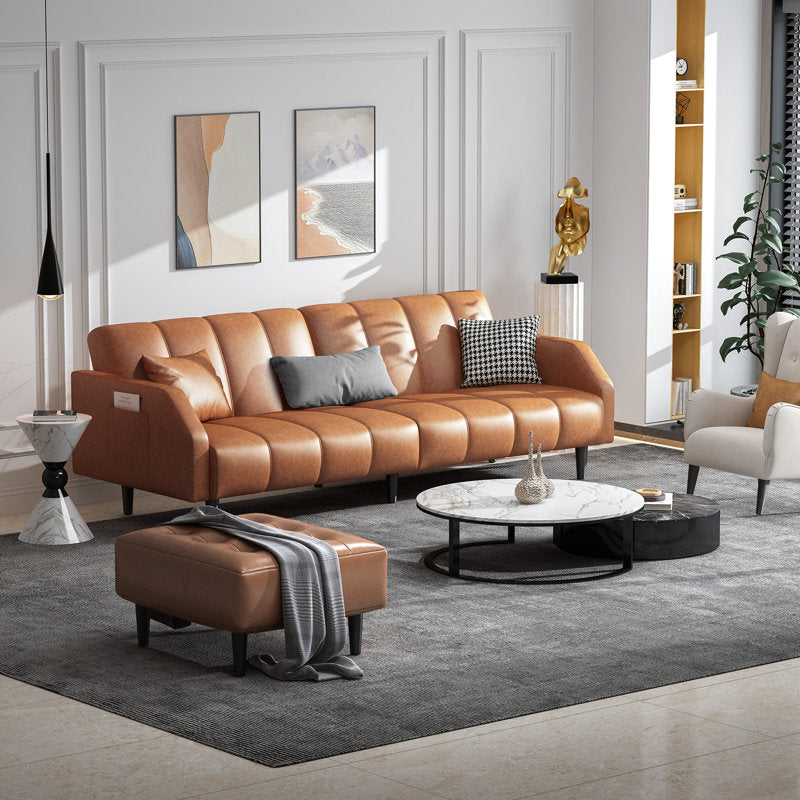 Moyer Leatherette 3 Seater Convertible Sofa Cum Bed In Brown Colour - Febonic Living