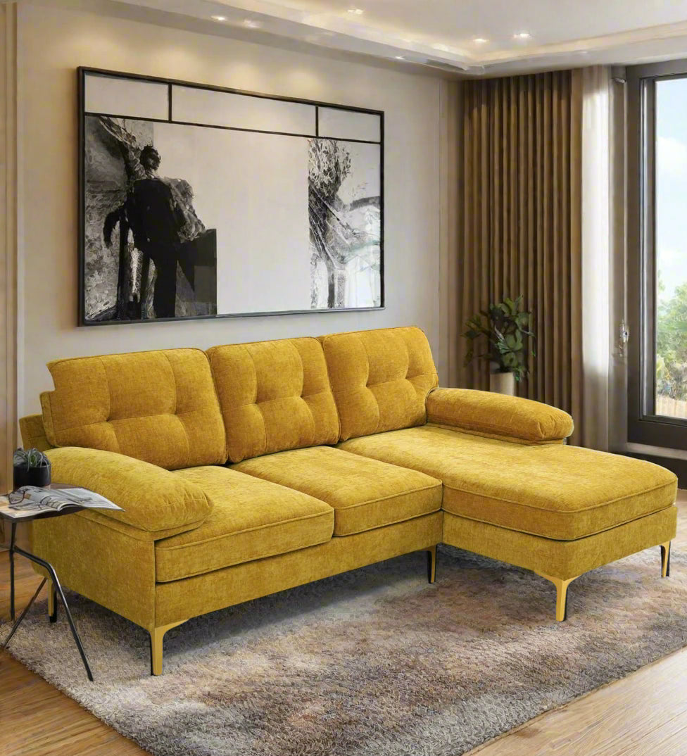 Faron Fabric LHS Sectional Sofa (2+Lounger) In Bold Yellow Colour