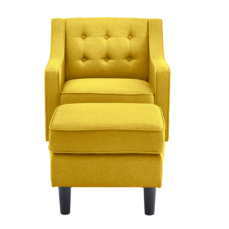 Lori Fabric Barrel Chair With Ottoman In Bold Yellow Colour - Febonic Living