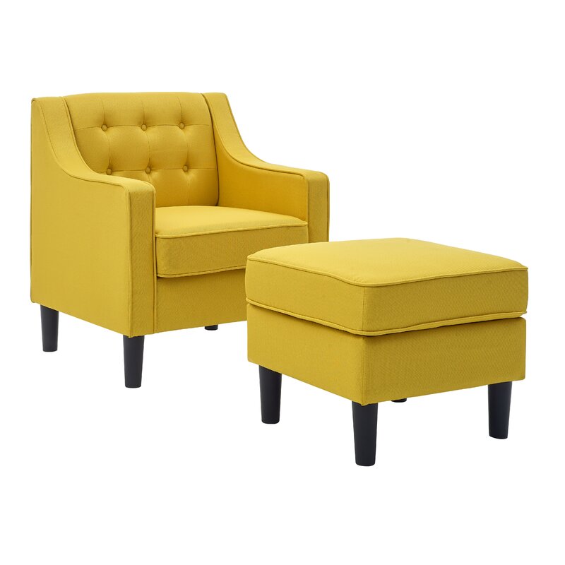Lori Fabric Barrel Chair With Ottoman In Bold Yellow Colour - Febonic Living