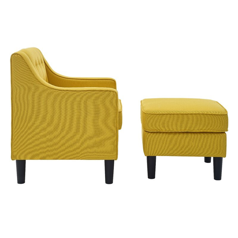 Lori Fabric Barrel Chair With Ottoman In Bold Yellow Colour - Febonic Living