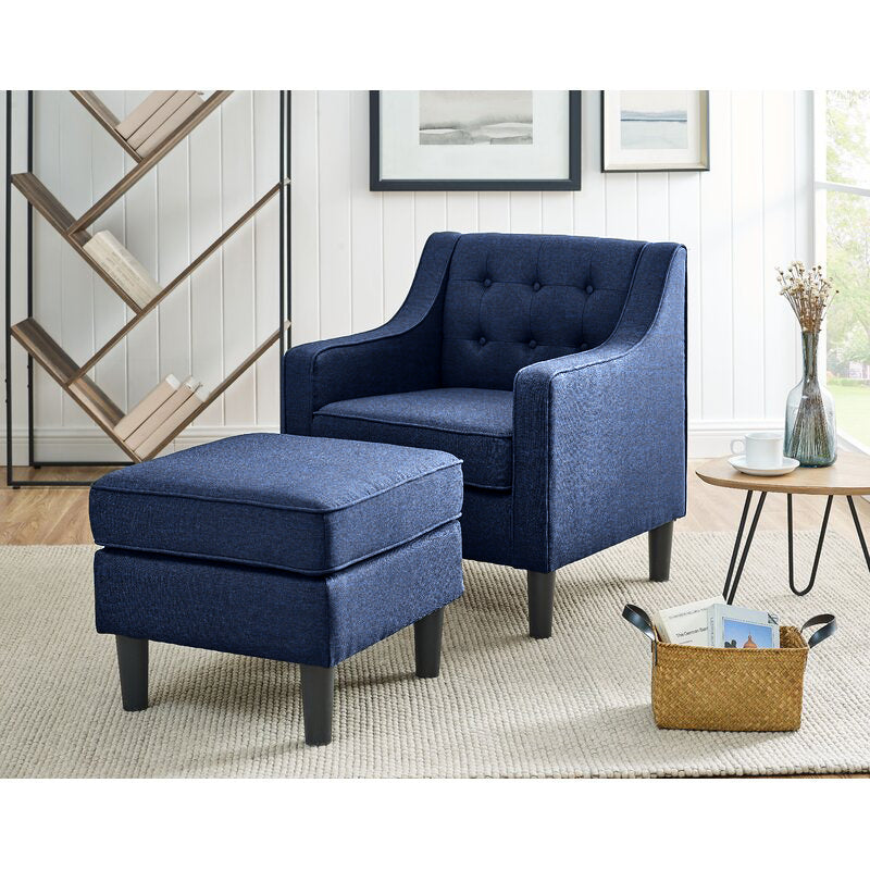 Lori Fabric Barrel Chair With Ottoman In Royal Blue Colour - Febonic Living