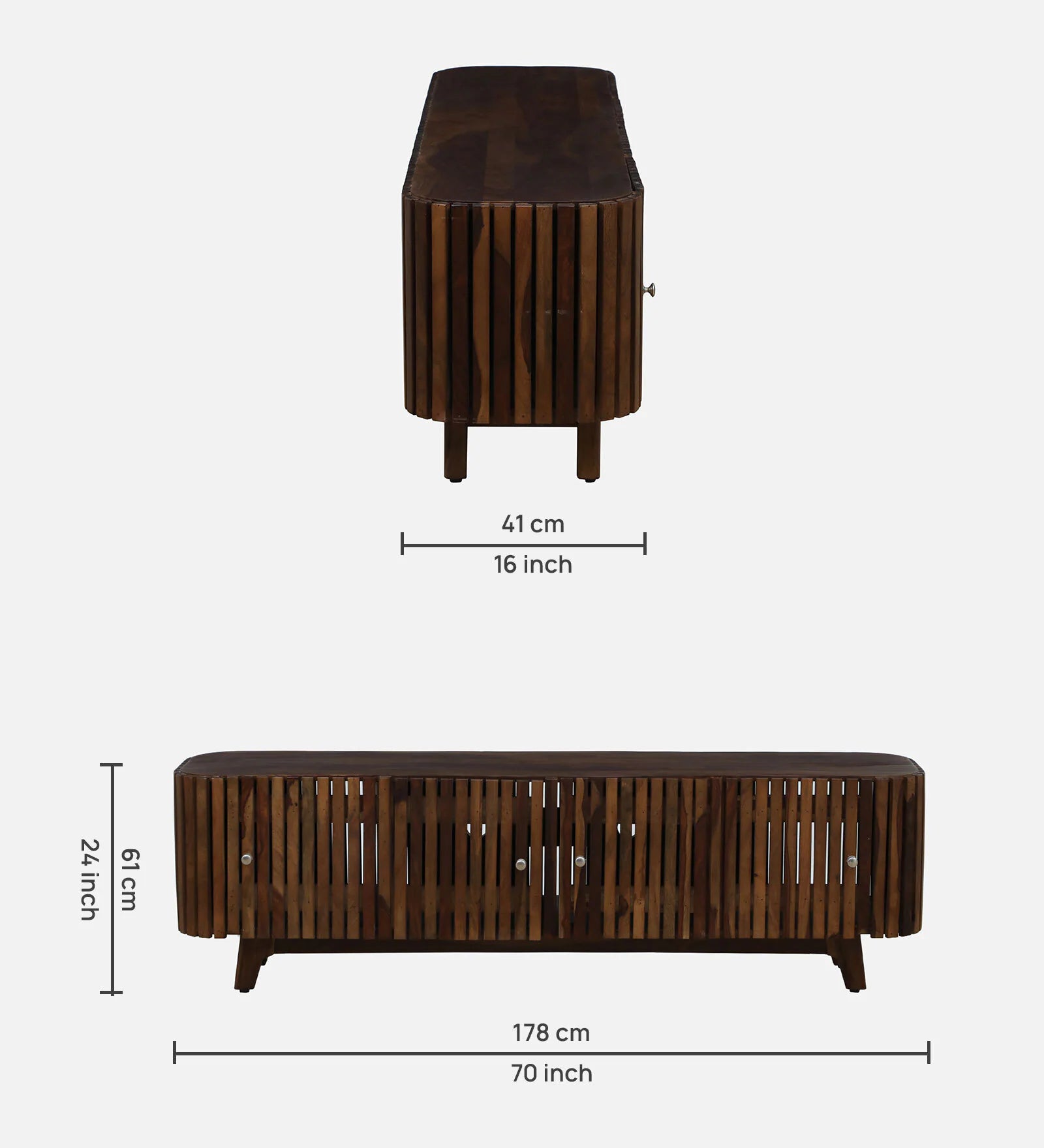 Milini Sheesham Wood TV Console In Provincial Teak Finish For TV's Up To 70 In - Febonic Living
