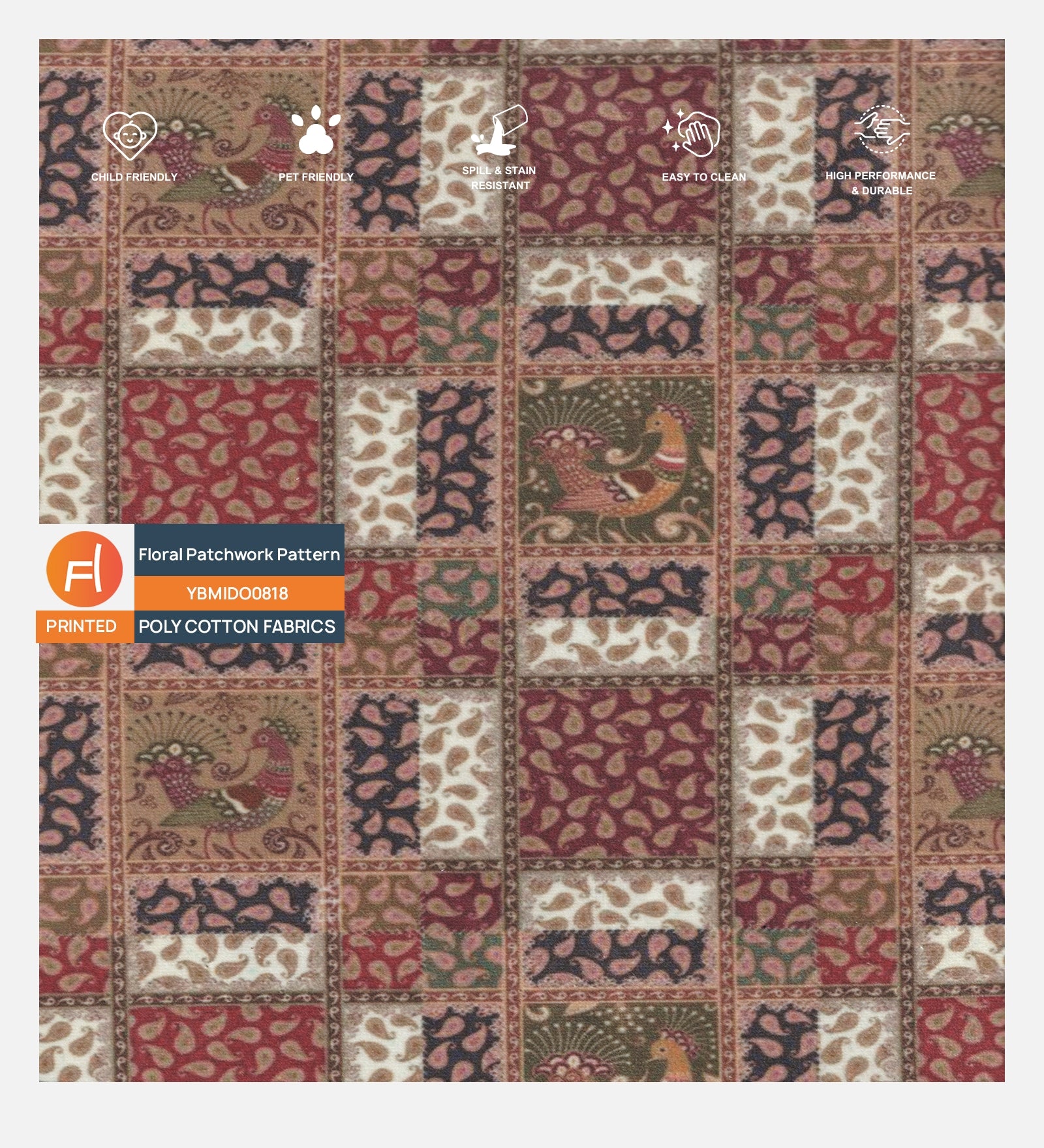 Velvet Digital Printed Fabric Floral Patchwork 818 Code - Febonic Living