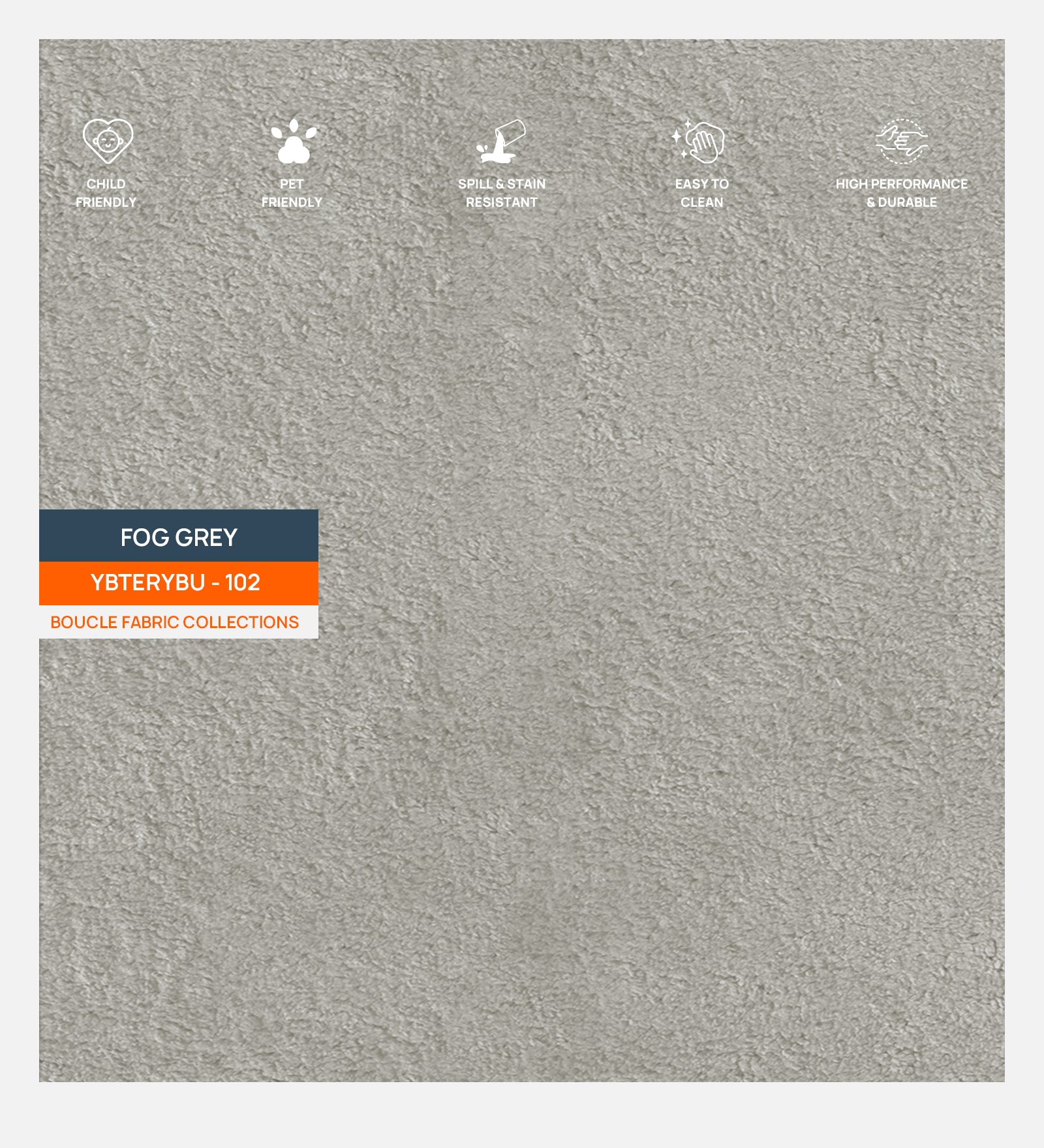 Boucle Terry Fabric Fog Grey 102 Code - Febonic Living