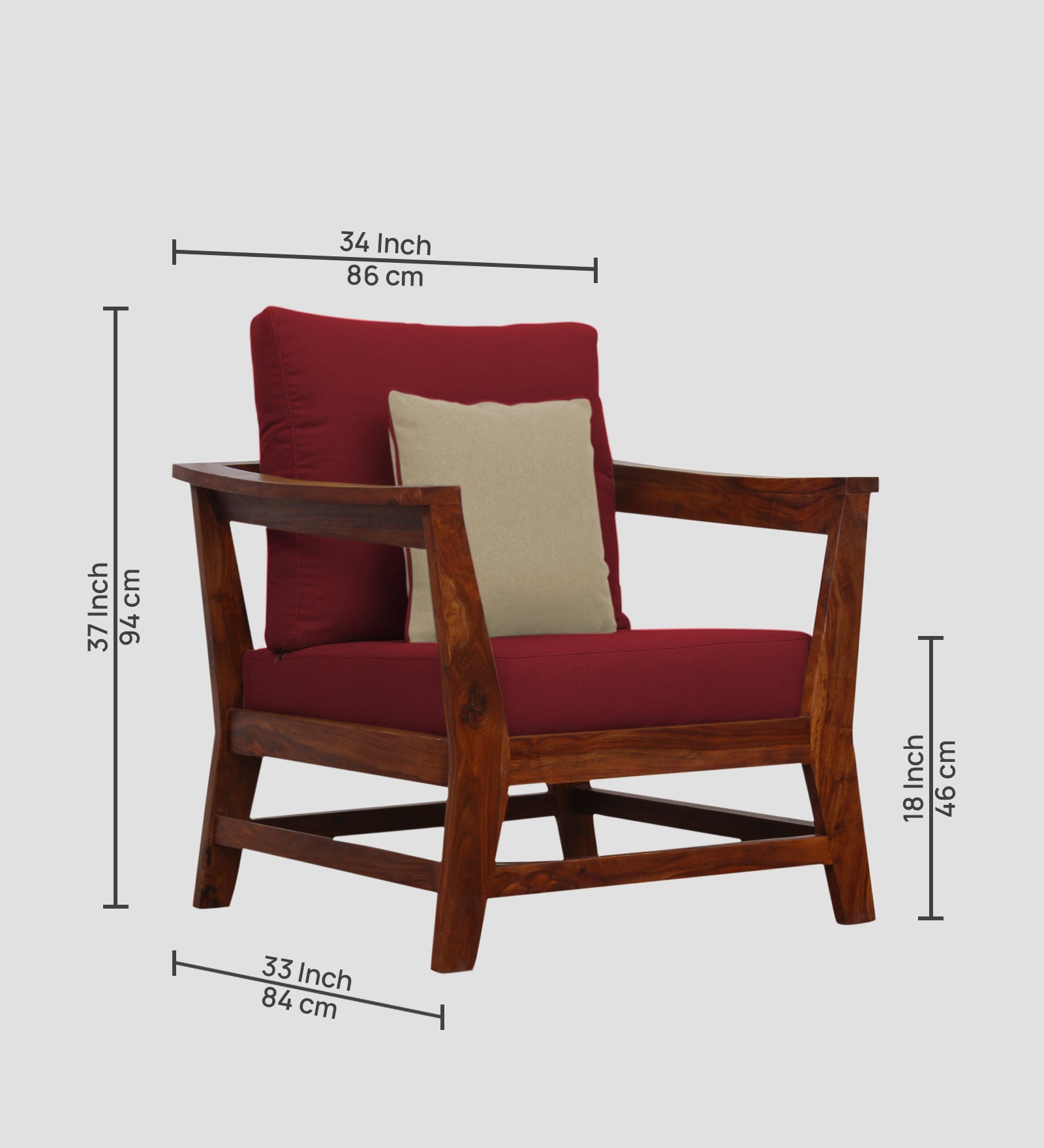 Fuju Fabric 1 Seater Sofa in Crypto Chilli Red Colour - Febonic Living