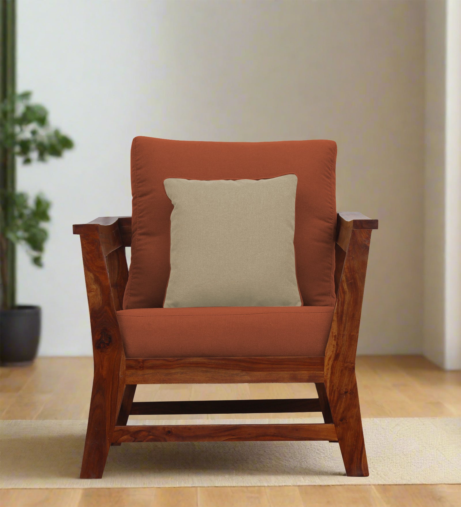 Fuju Fabric 1 Seater Sofa in Crypto Royal Orange Colour - Febonic Living