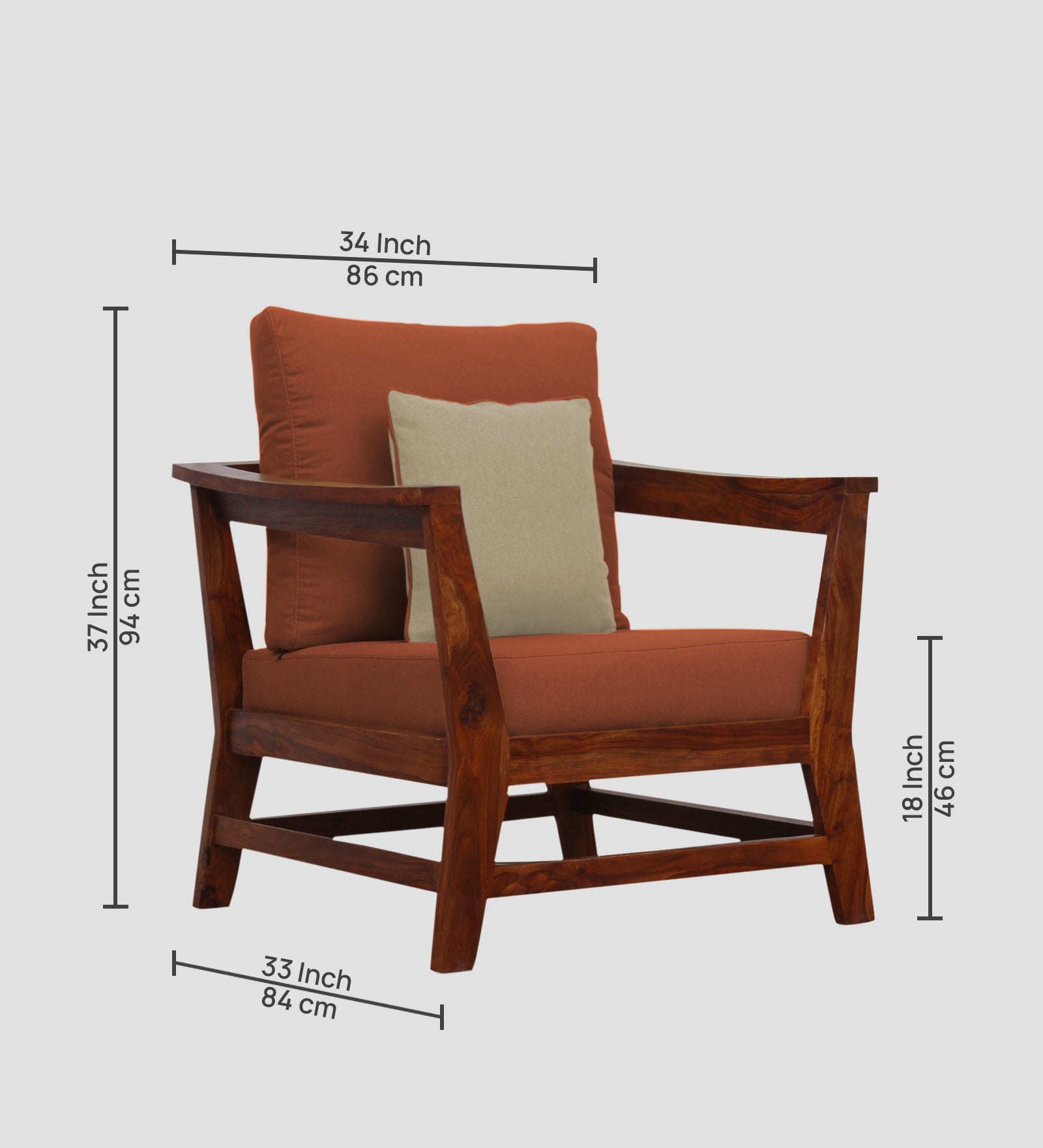 Fuju Fabric 1 Seater Sofa in Crypto Royal Orange Colour - Febonic Living