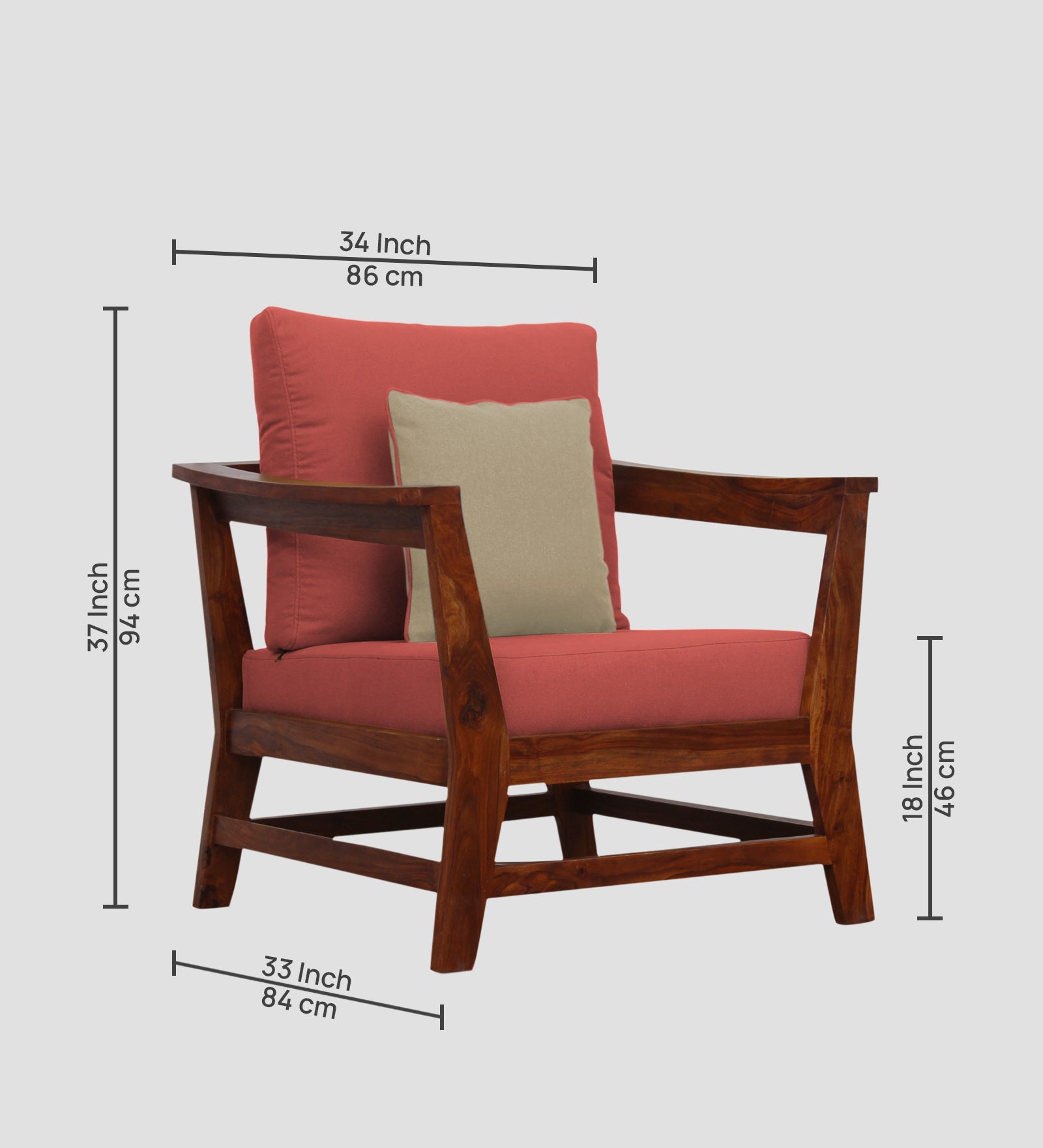 Fuju Fabric 1 Seater Sofa in Crypto Salmon Pink Colour - Febonic Living