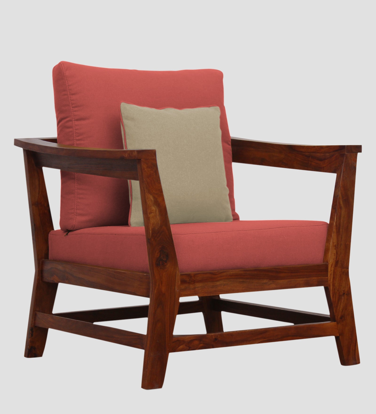 Fuju Fabric 1 Seater Sofa in Crypto Salmon Pink Colour - Febonic Living