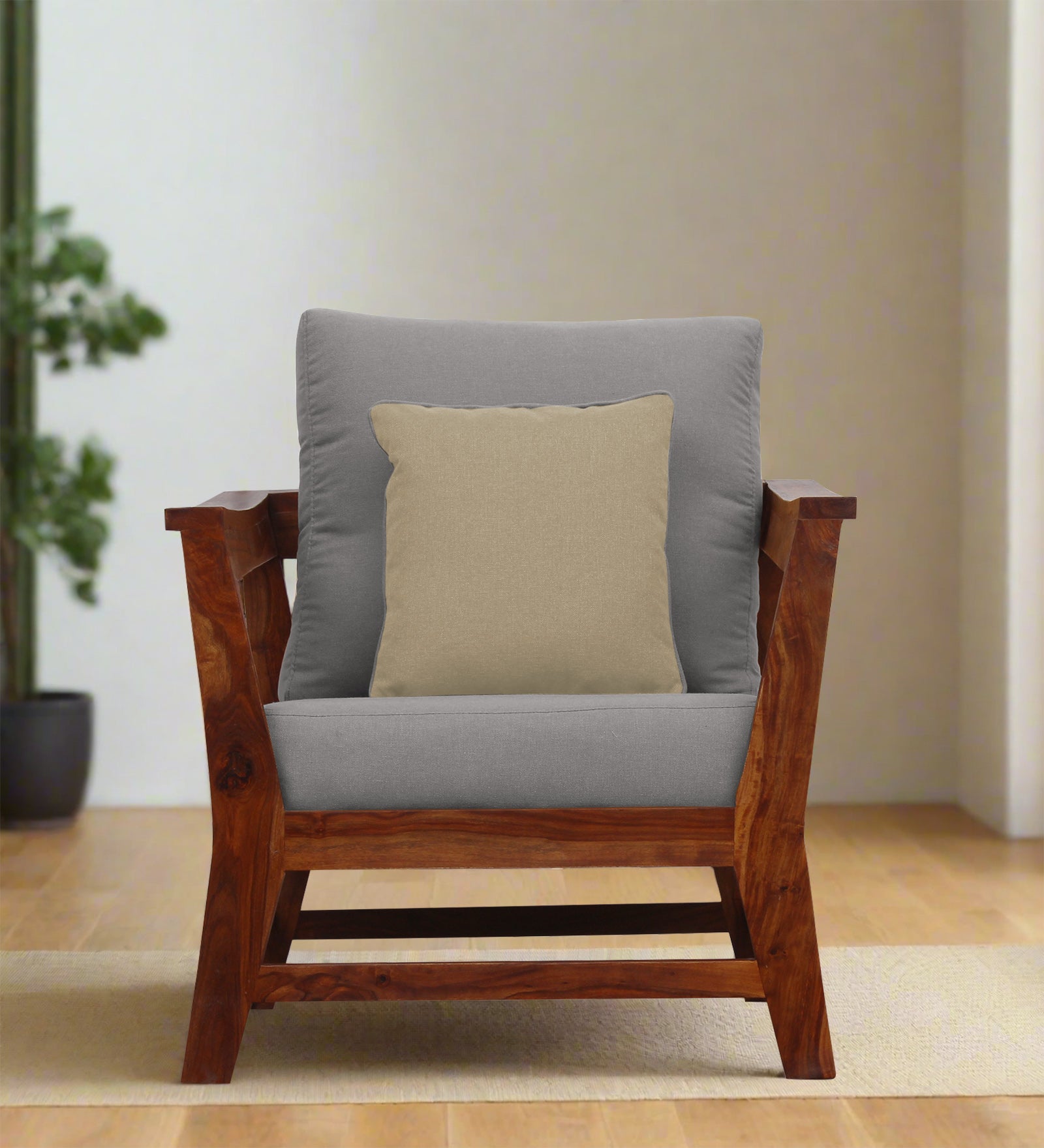 Fuju Fabric 1 Seater Sofa in Crypto Silver Grey Colour - Febonic Living