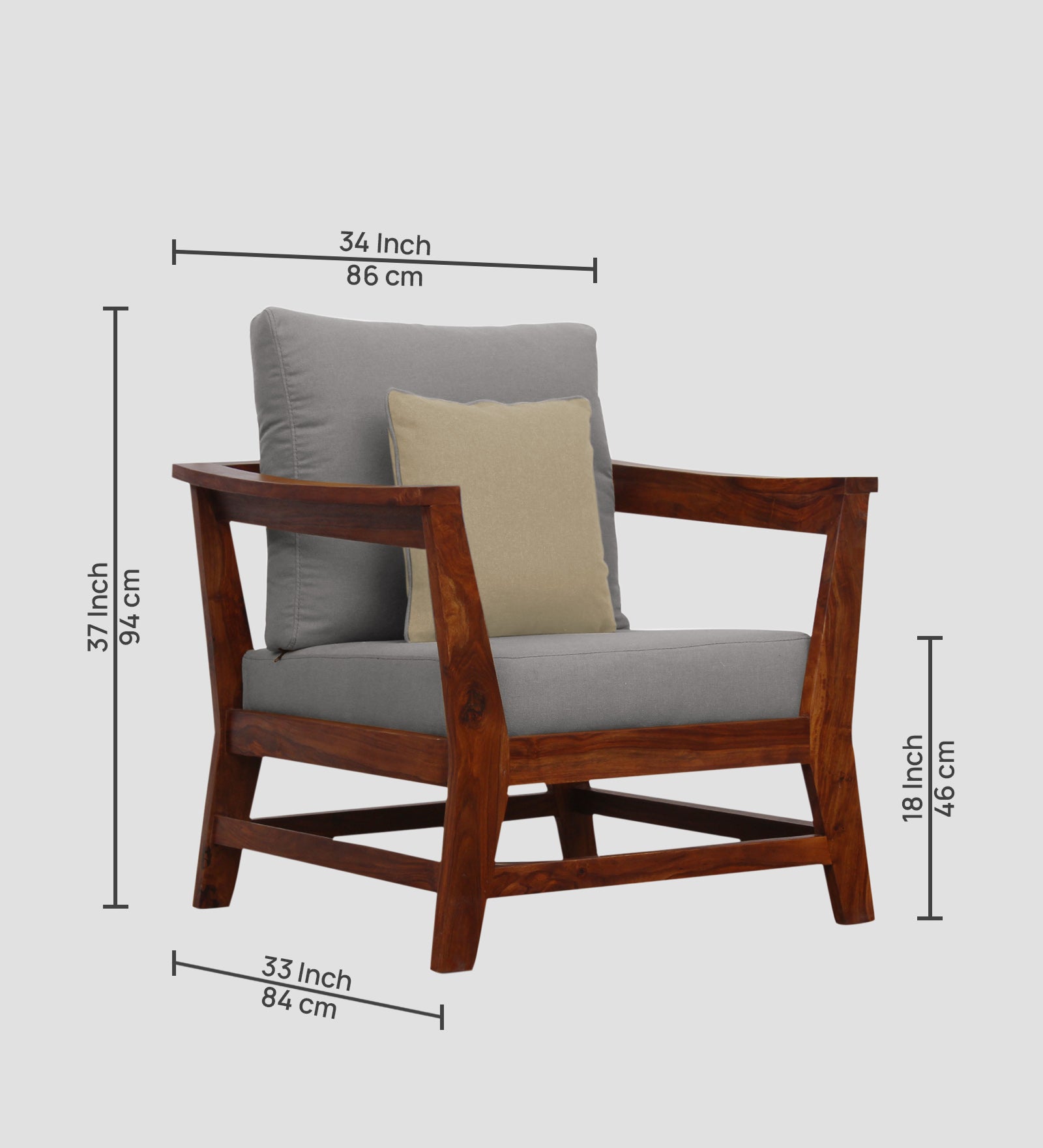 Fuju Fabric 1 Seater Sofa in Crypto Silver Grey Colour - Febonic Living