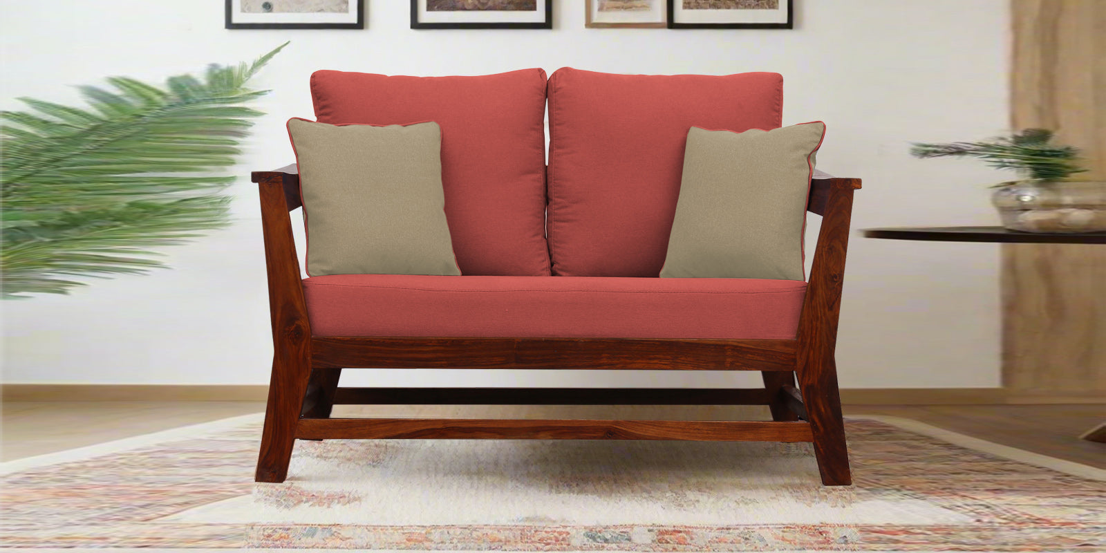 Fuju Fabric 2 Seater Sofa in Crypto Salmon Pink Colour - Febonic Living