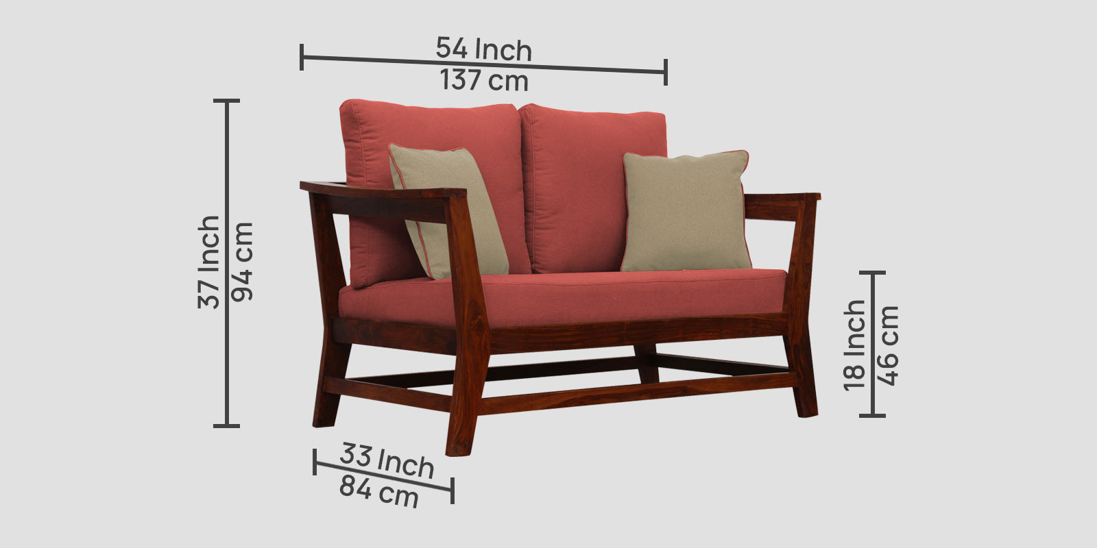 Fuju Fabric 2 Seater Sofa in Crypto Salmon Pink Colour - Febonic Living