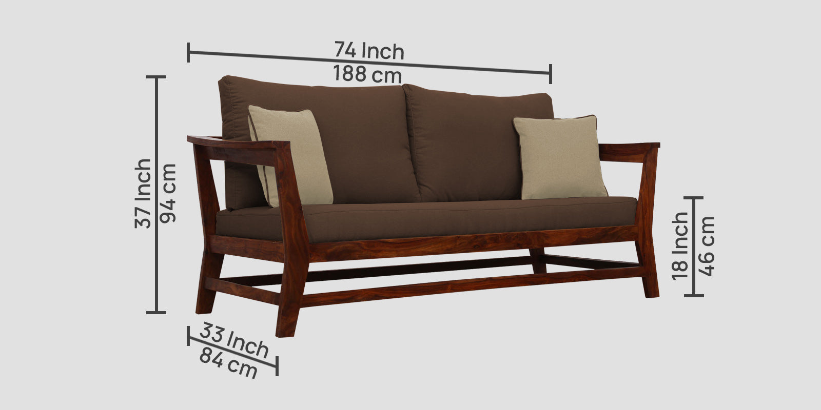 Fuju Fabric 3 Seater Sofa in Crypto Ash Brown Colour - Febonic Living