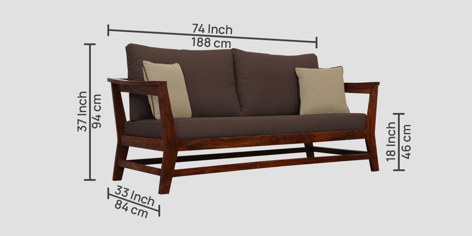 Fuju Fabric 3 Seater Sofa in Crypto Caramel Brown Colour - Febonic Living