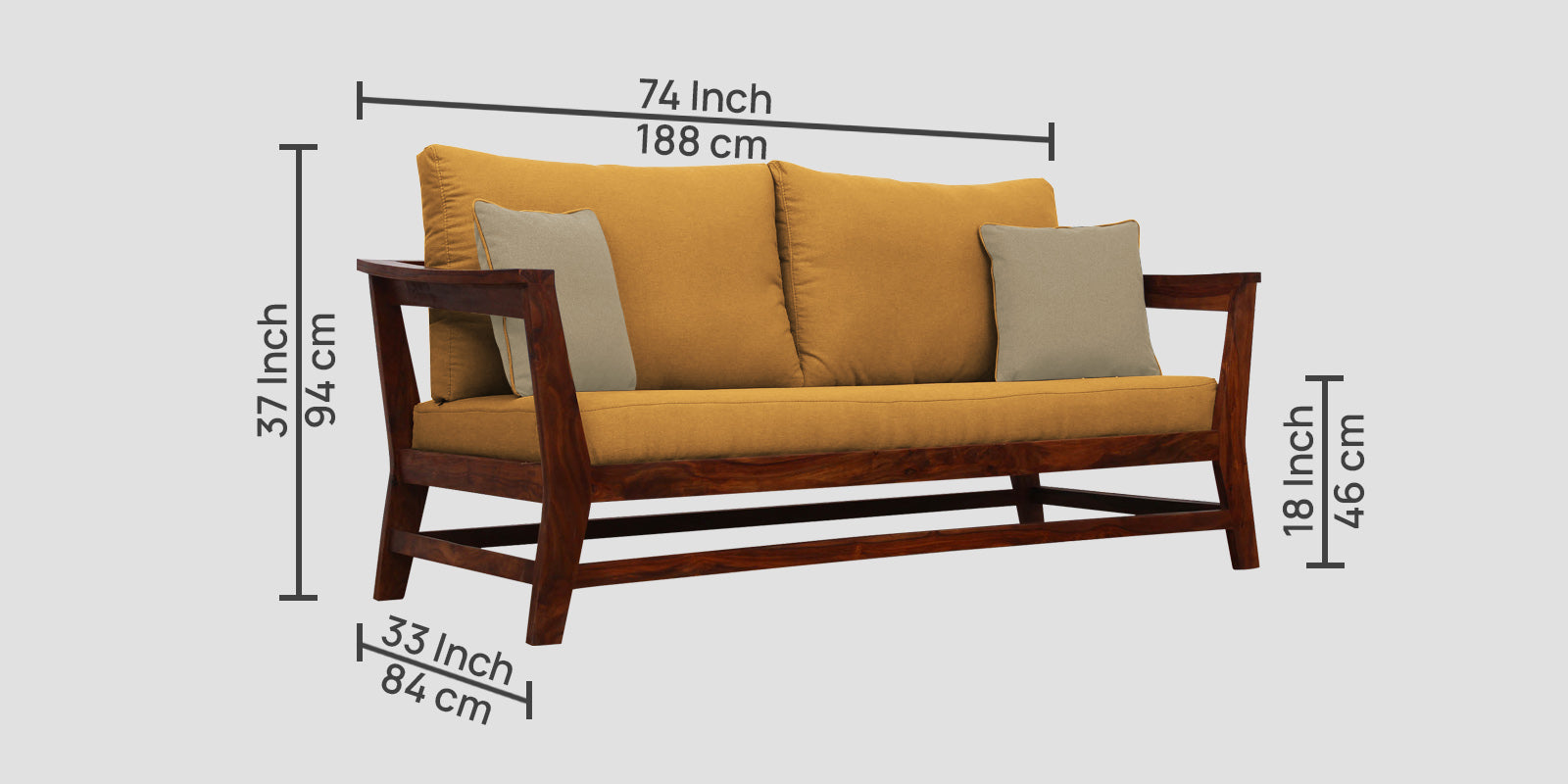 Fuju Fabric 3 Seater Sofa in Crypto Corn Yellow Colour - Febonic Living