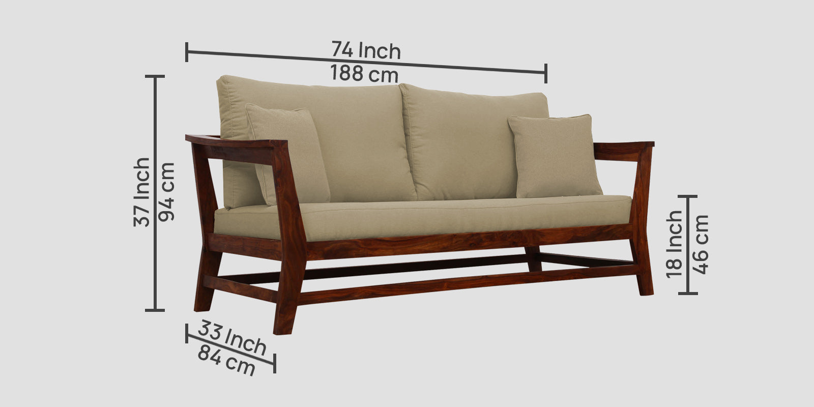 Fuju Fabric 3 Seater Sofa in Crypto Honey Beige Colour - Febonic Living