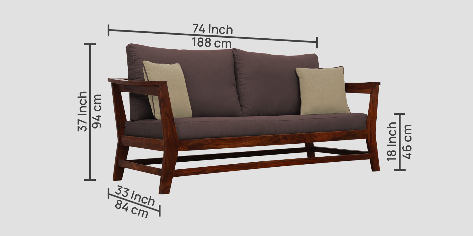 Fuju Fabric 3 Seater Sofa in Crypto Night Brown Colour - Febonic Living