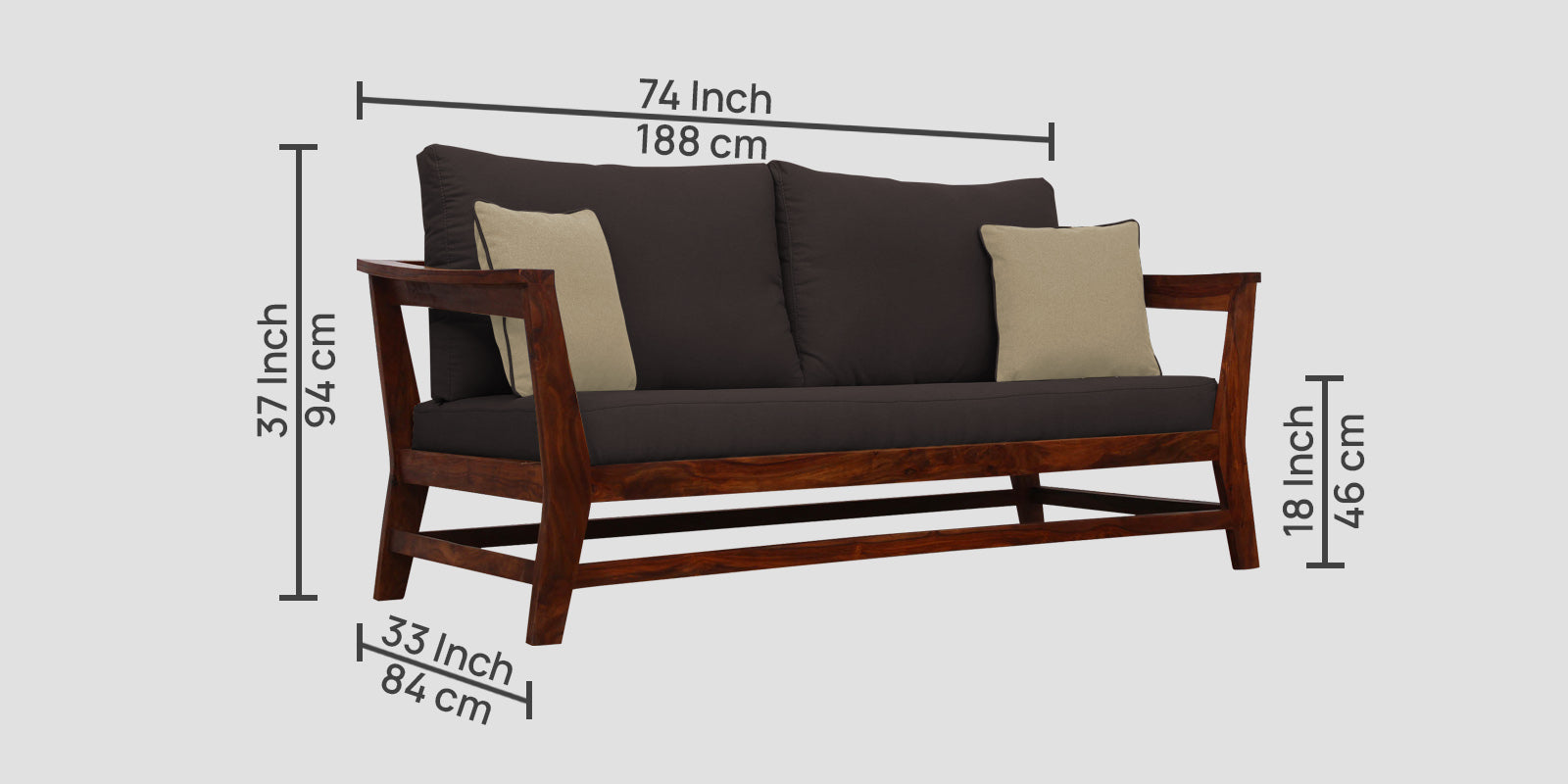 Fuju Fabric 3 Seater Sofa in Crypto Pebble Brown Colour - Febonic Living