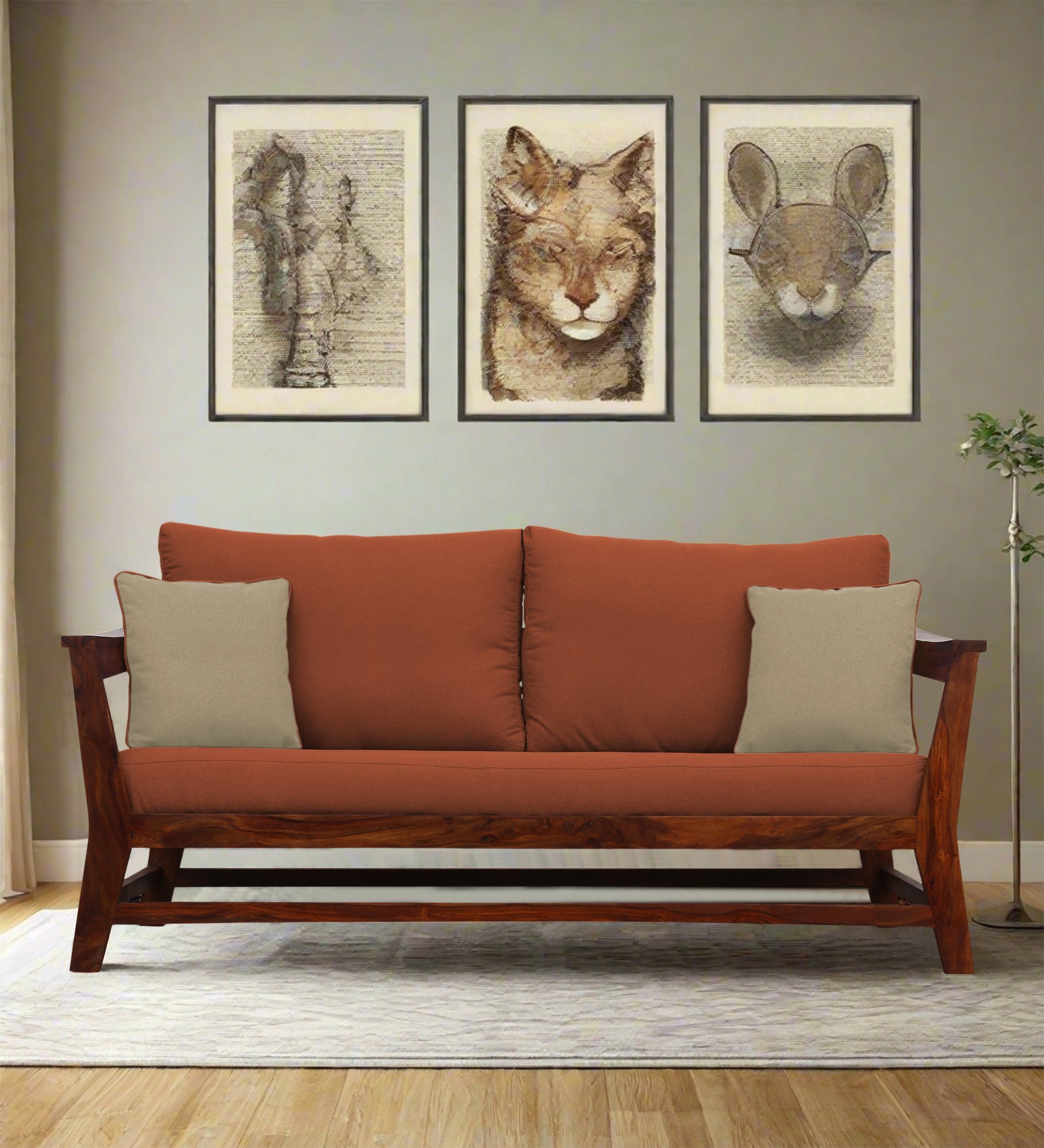 Fuju Fabric 3 Seater Sofa in Crypto Royal Orange Colour - Febonic Living