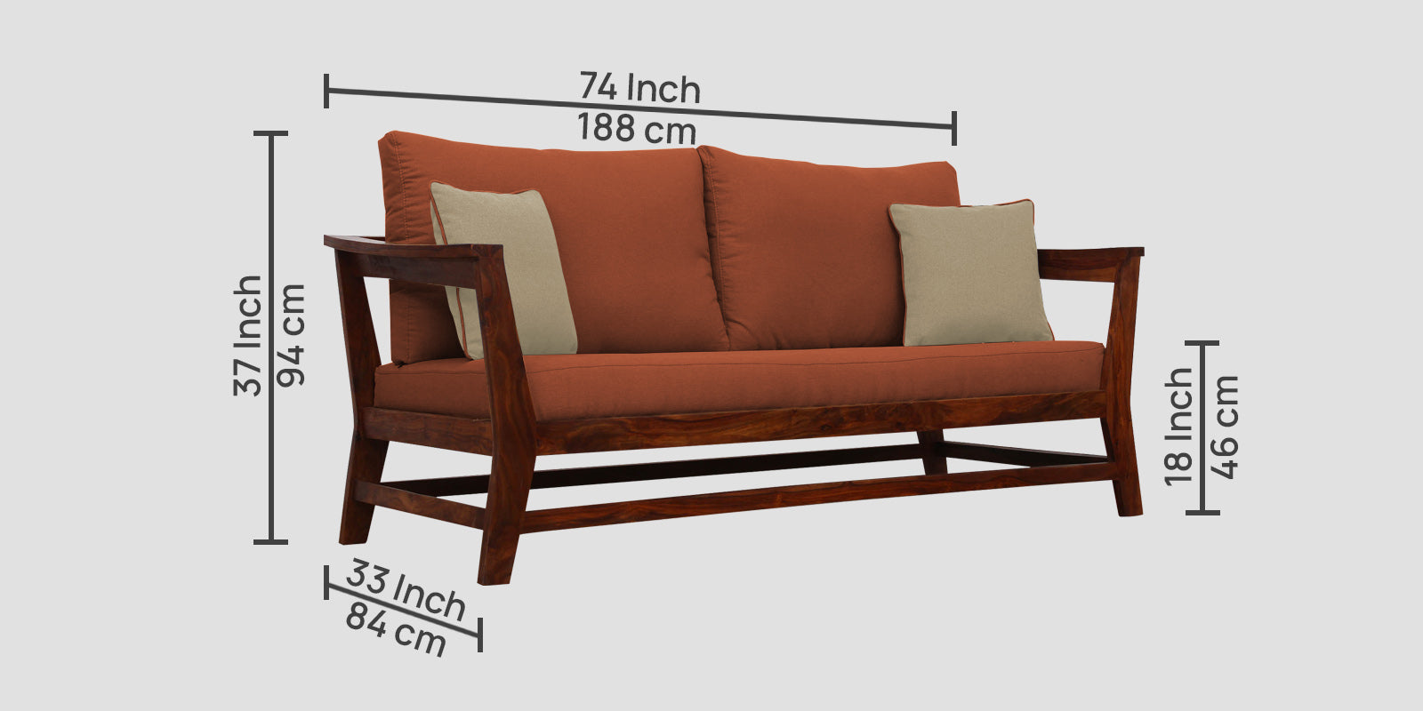 Fuju Fabric 3 Seater Sofa in Crypto Royal Orange Colour - Febonic Living