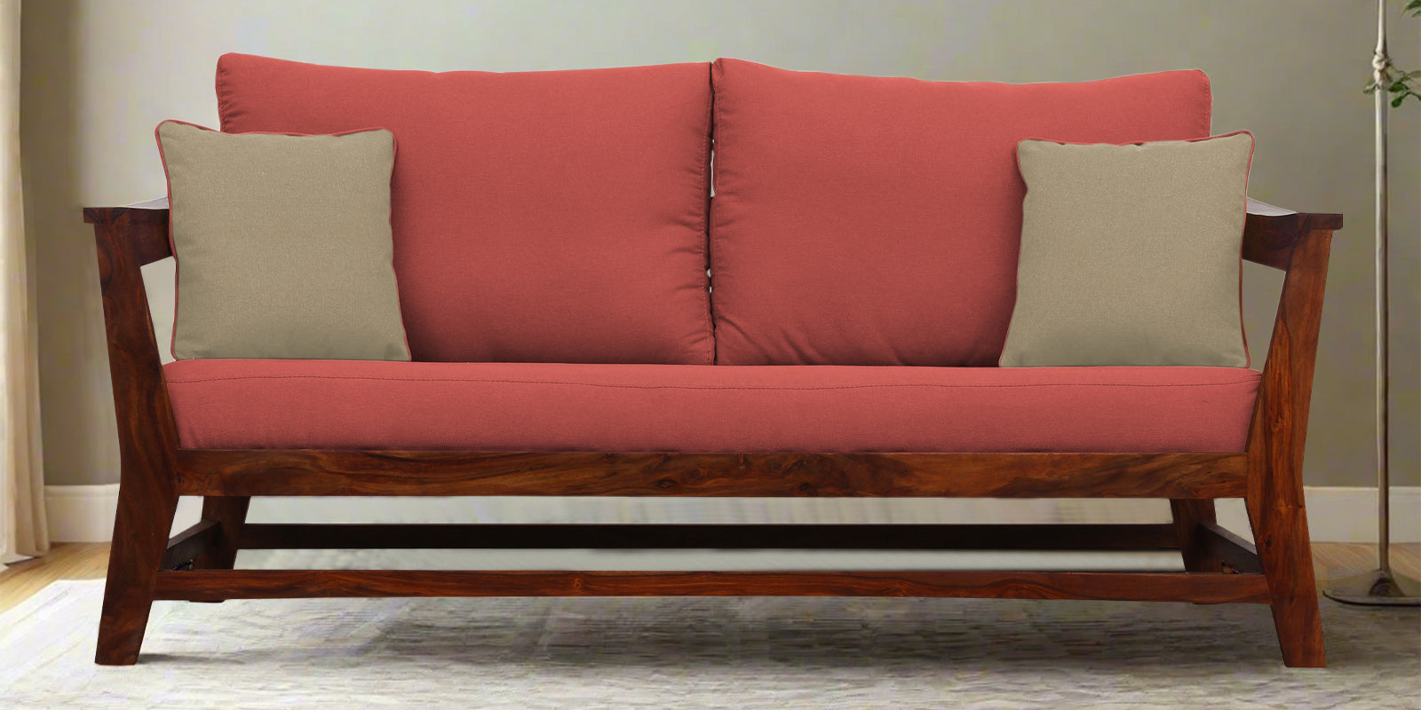 Fuju Fabric 3 Seater Sofa in Crypto Salmon Pink Colour - Febonic Living
