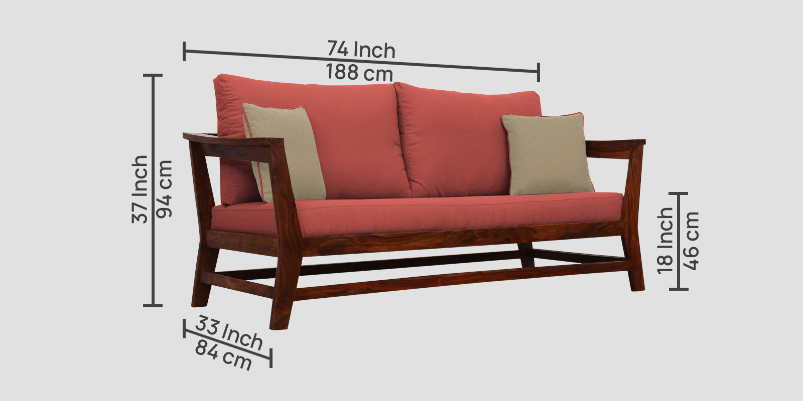 Fuju Fabric 3 Seater Sofa in Crypto Salmon Pink Colour - Febonic Living