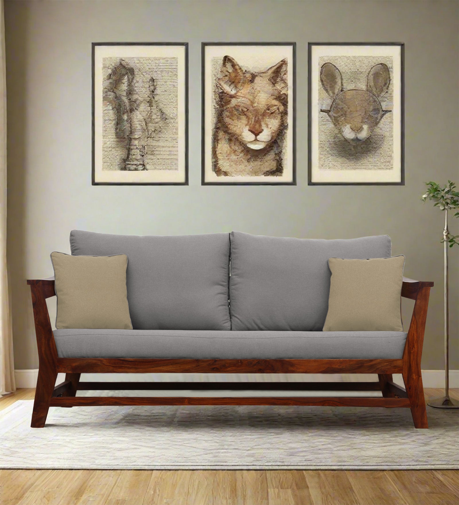 Fuju Fabric 3 Seater Sofa in Crypto Silver Grey Colour - Febonic Living