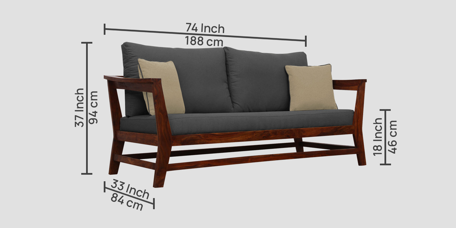 Fuju Fabric 3 Seater Sofa in Crypto Stone Grey Colour - Febonic Living
