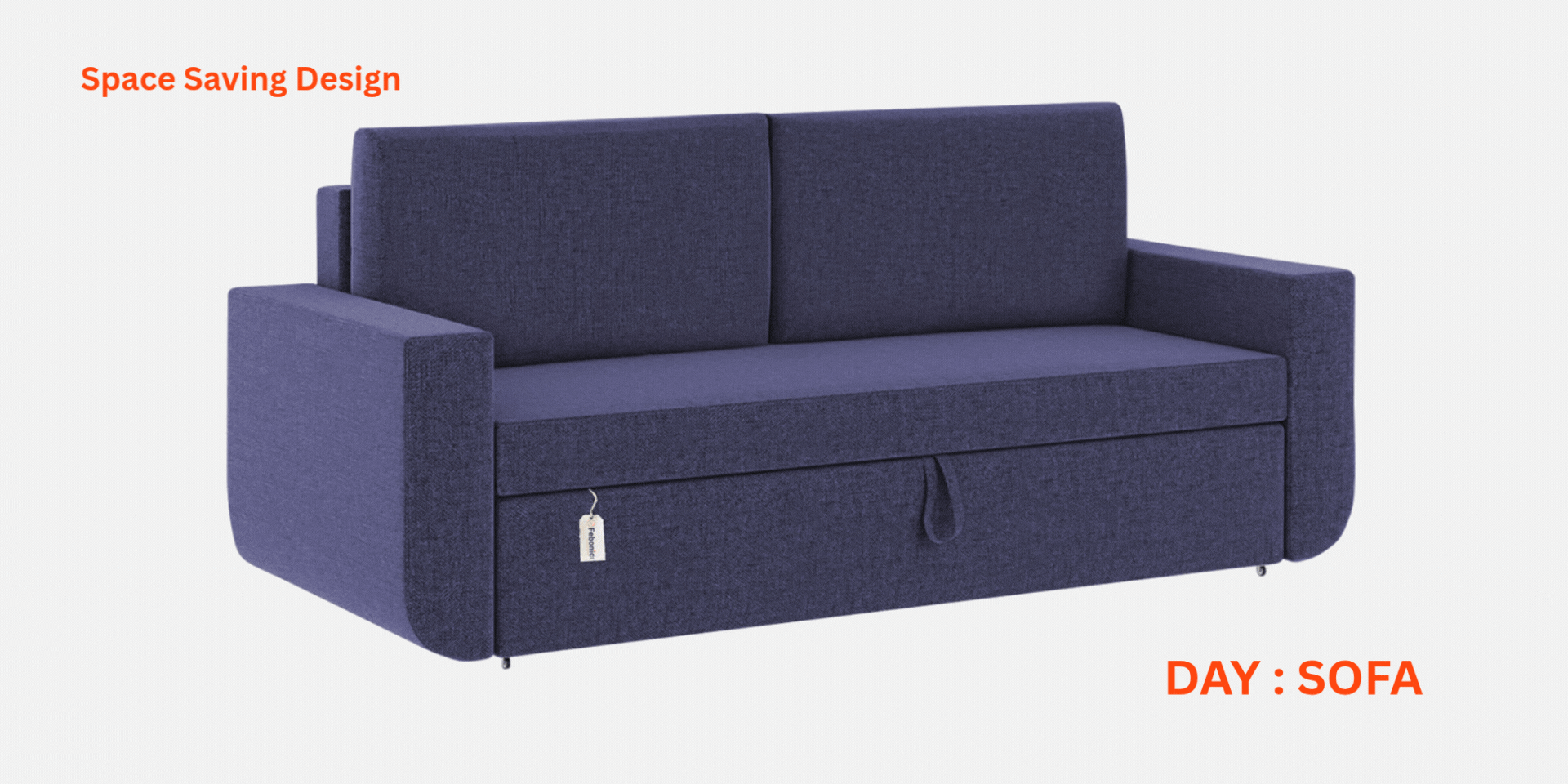 Grace Fabric 3 Seater Pull Out Sofa Cum Bed In Slate Blue Colour With Storage - Febonic Living