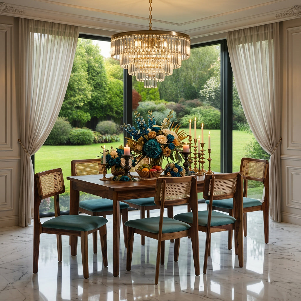 Simra Sheesham Wood 6 Seater Dining Set In Scratch Resistant Provincial Teak Finish - Febonic Living