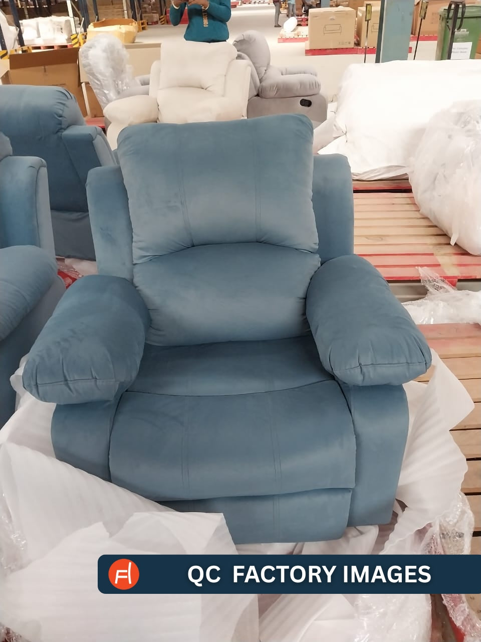 Lexi Fabric 1 Seater Motorized Recliner In Dark Blue Colour - Febonic Living