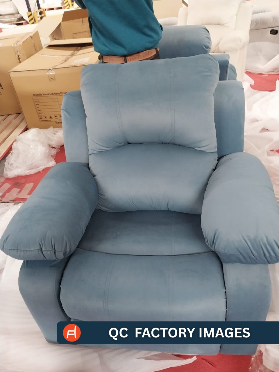 Lexi Fabric 1 Seater Motorized Recliner In Dark Blue Colour - Febonic Living