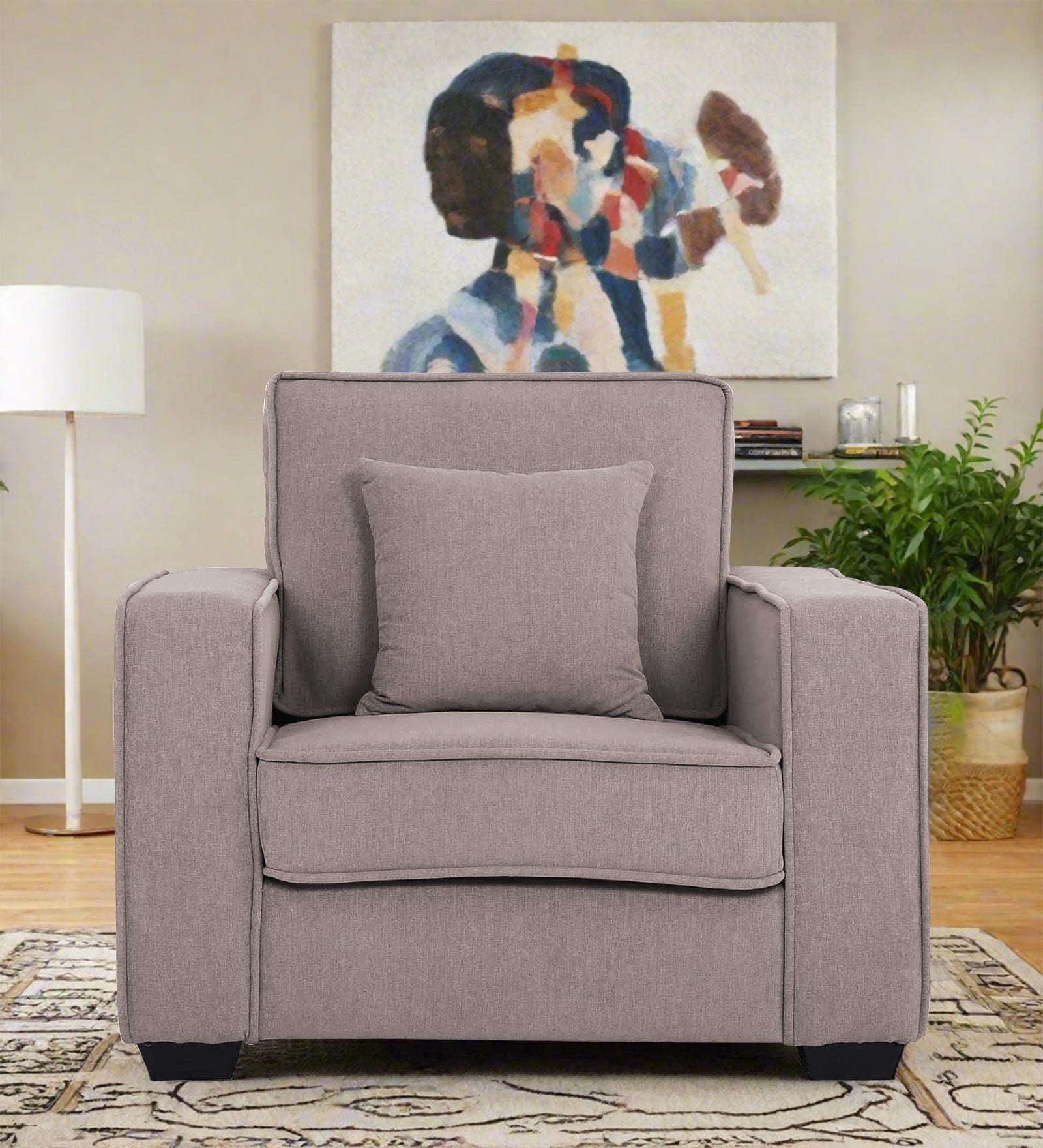 Hugo Fabric 1 Seater Sofa in Crypto Almond Beige Colour - Febonic Living