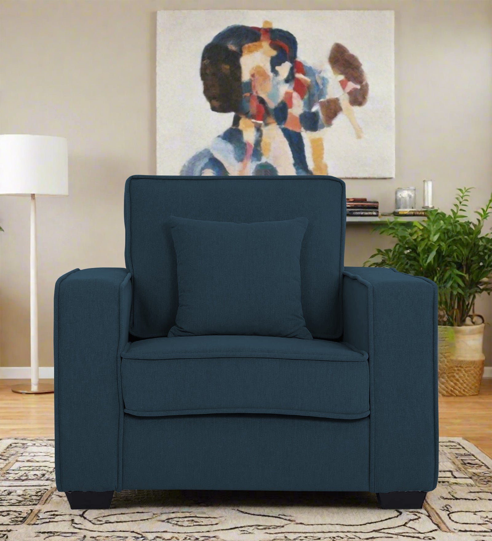 Hugo Fabric 1 Seater Sofa in Crypto Cool Blue Colour - Febonic Living