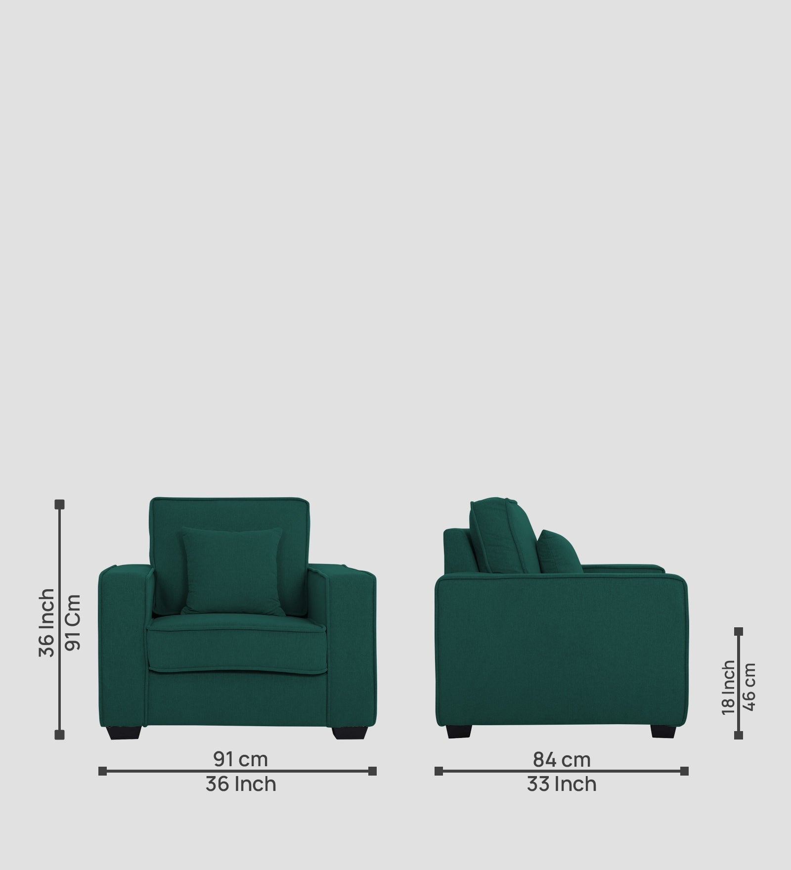 Hugo Fabric 1 Seater Sofa in Crypto Sage Green Colour - Febonic Living