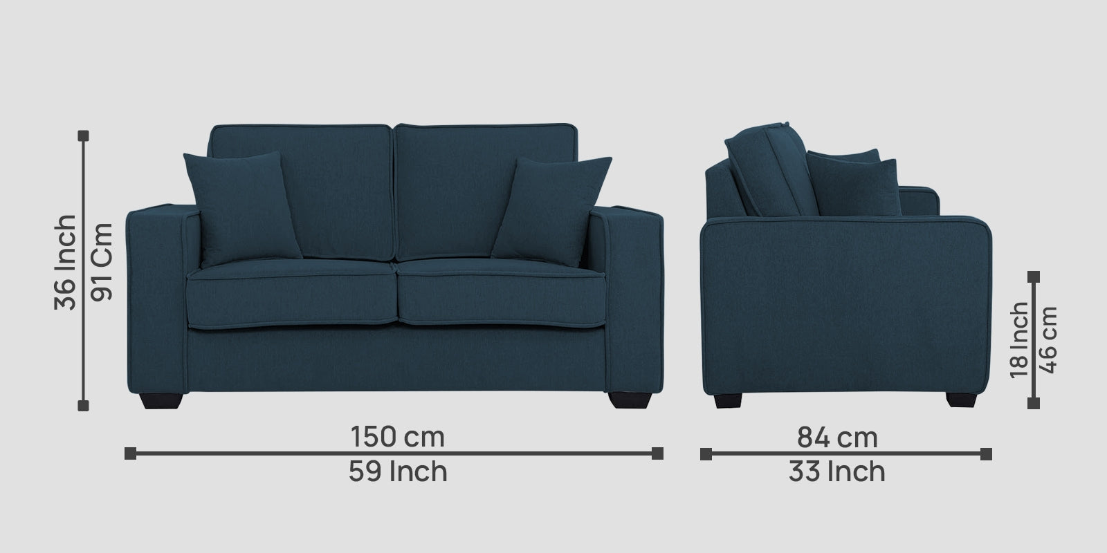 Hugo Fabric 2 Seater Sofa in Crypto Cool Blue Colour - Febonic Living