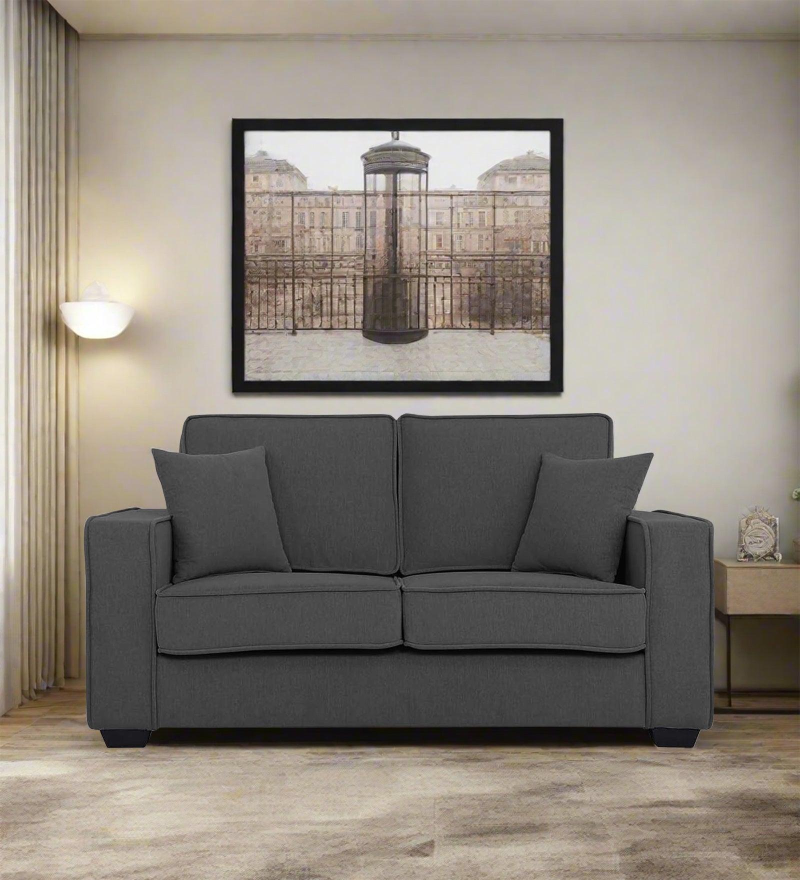 Hugo Fabric 2 Seater Sofa in Crypto Stone Grey Colour - Febonic Living