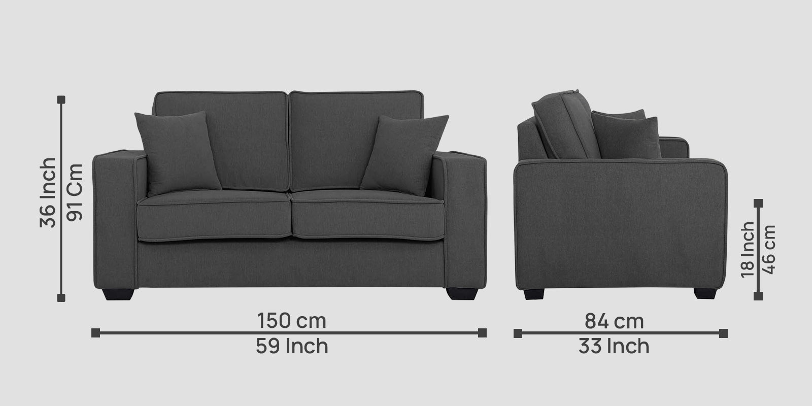 Hugo Fabric 2 Seater Sofa in Crypto Stone Grey Colour - Febonic Living