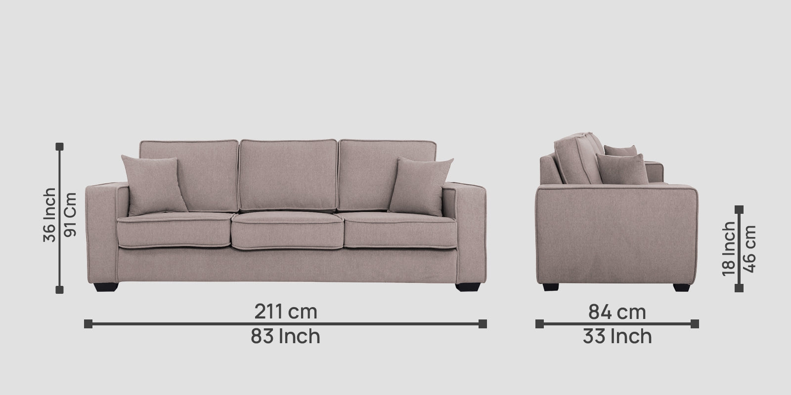 Hugo Fabric 3 Seater Sofa in Crypto Almond Beige Colour - Febonic Living