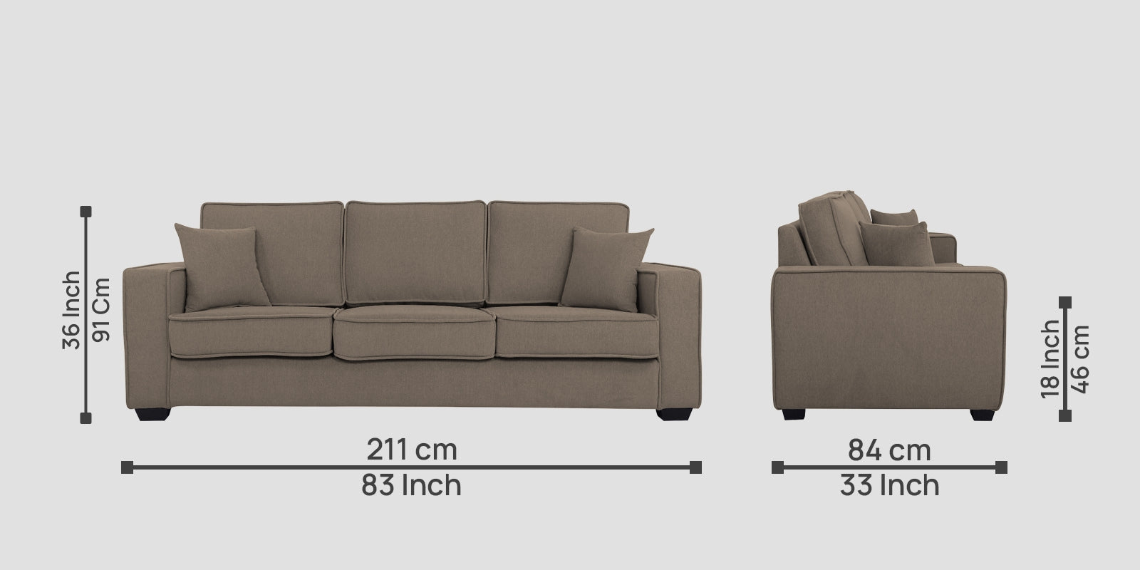 Hugo Fabric 3 Seater Sofa in Crypto Hazel Beige Colour - Febonic Living