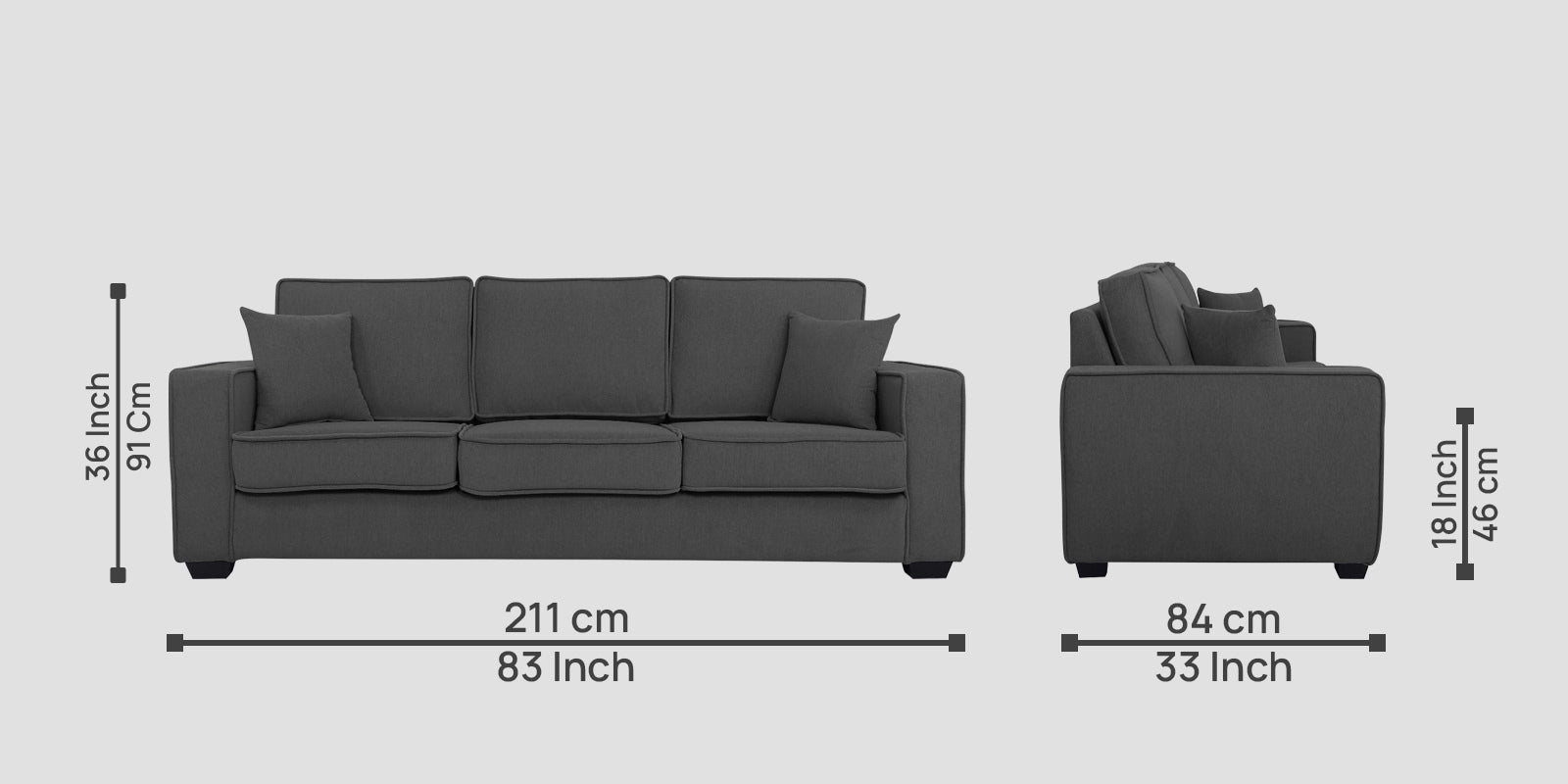 Hugo Fabric 3 Seater Sofa in Crypto Stone Grey Colour - Febonic Living