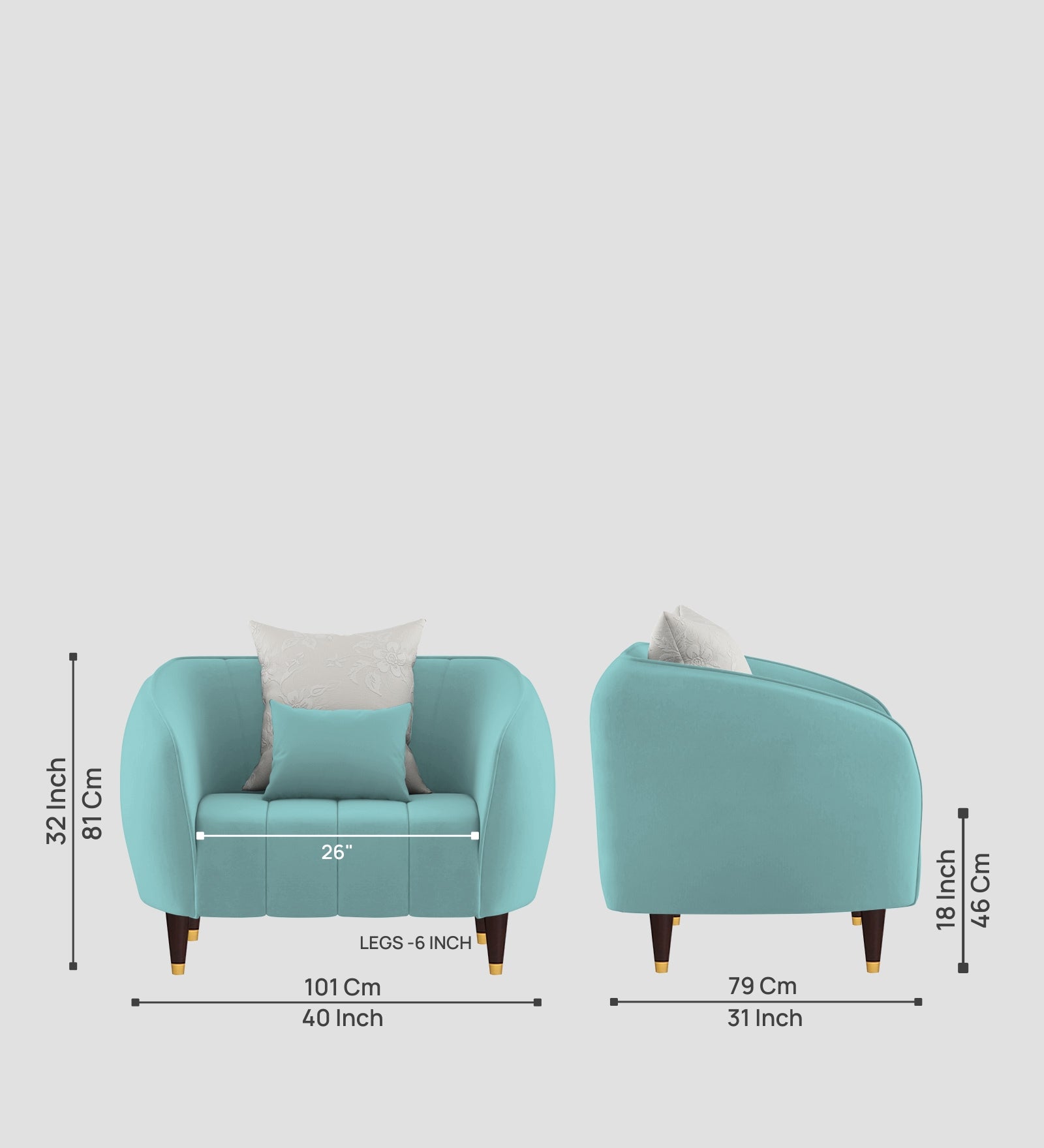 Hairo Velvet 1 Seater Sofa In Barmunda Aqua Colour