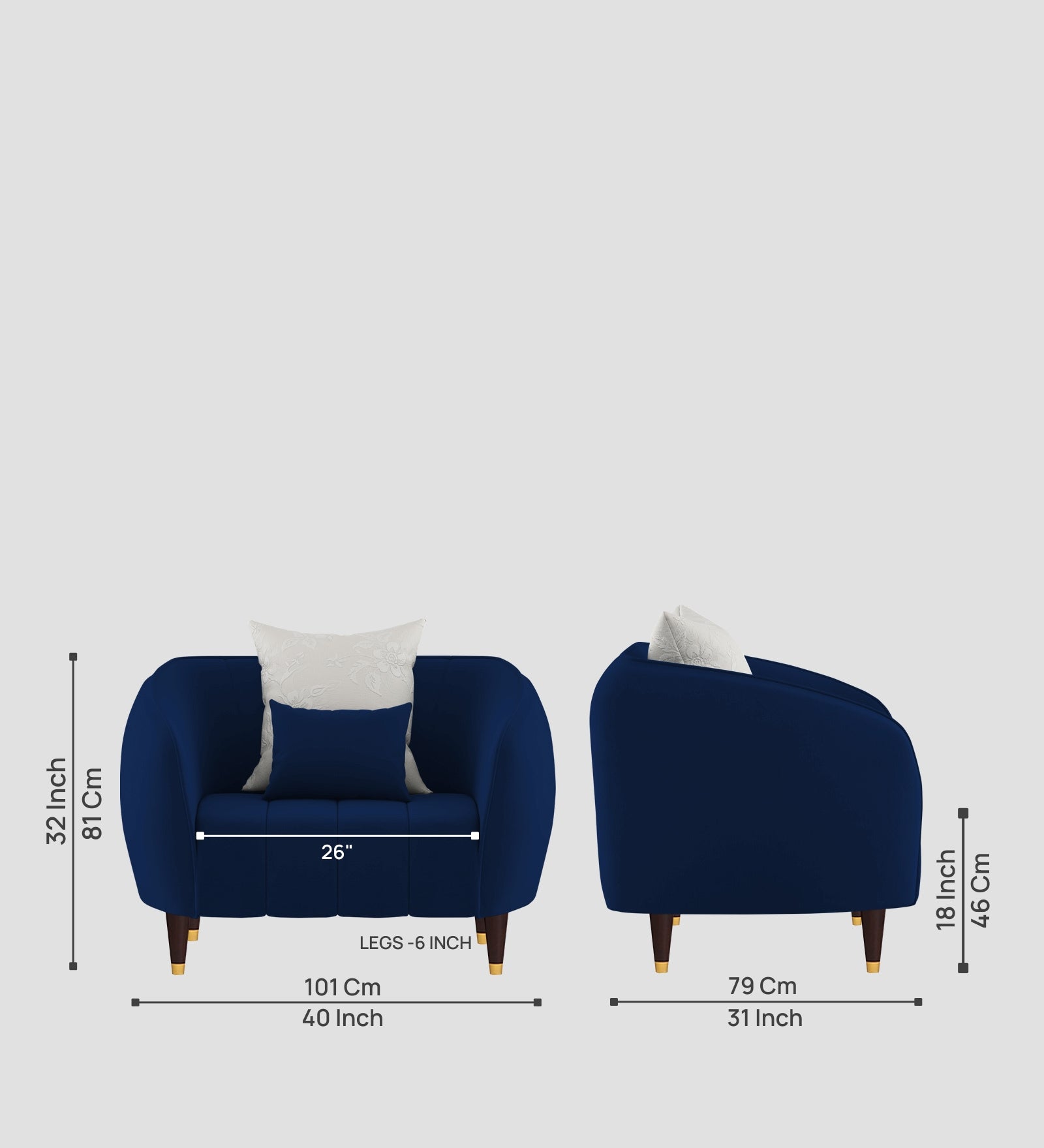Hairo Velvet 1 Seater Sofa In Imperial Blue Colour