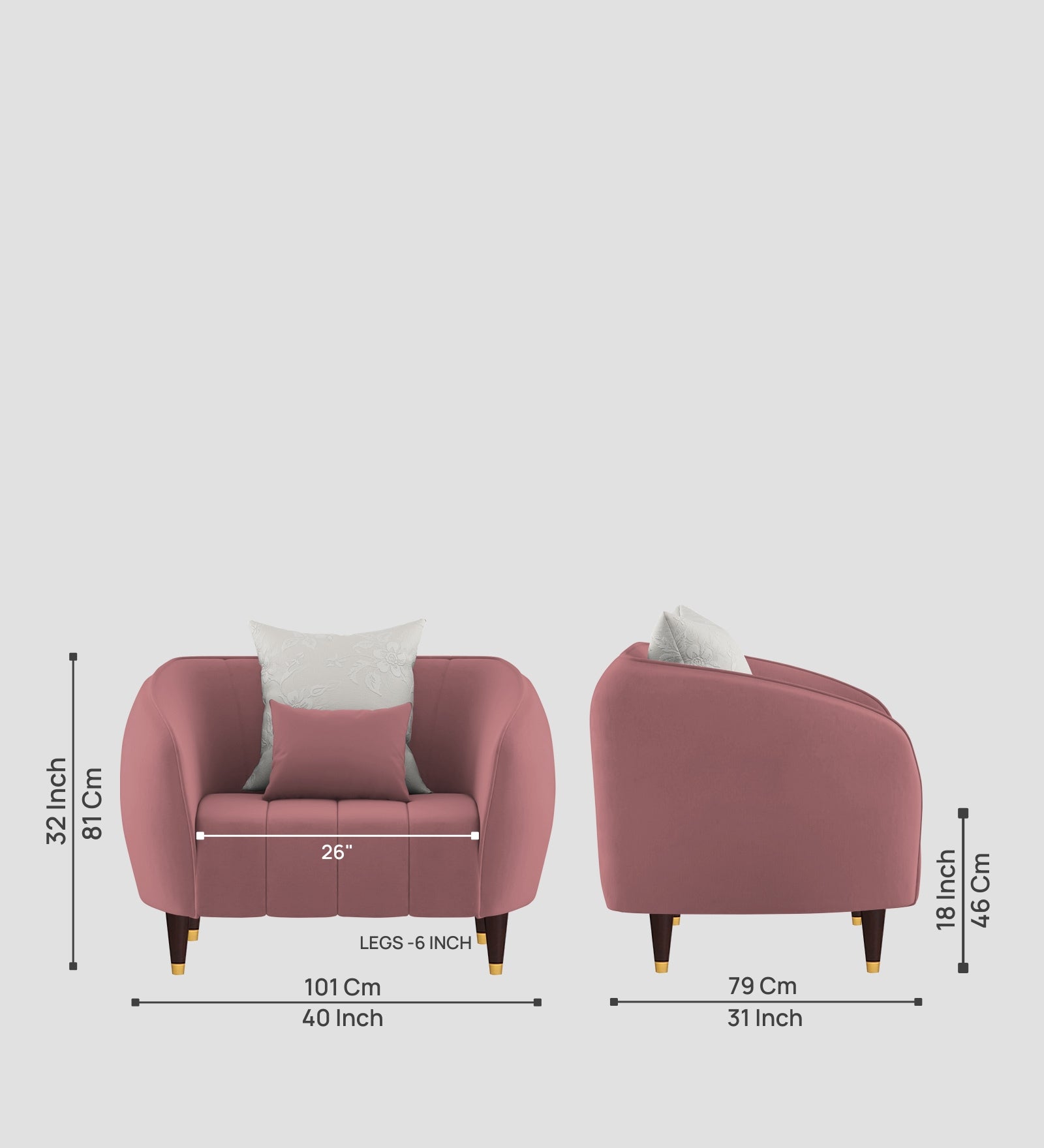 Hairo Velvet 1 Seater Sofa In Rose Pink Colour
