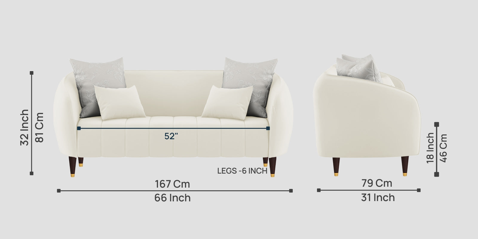 Hairo Velvet 2 Seater Sofa In Warm White Colour