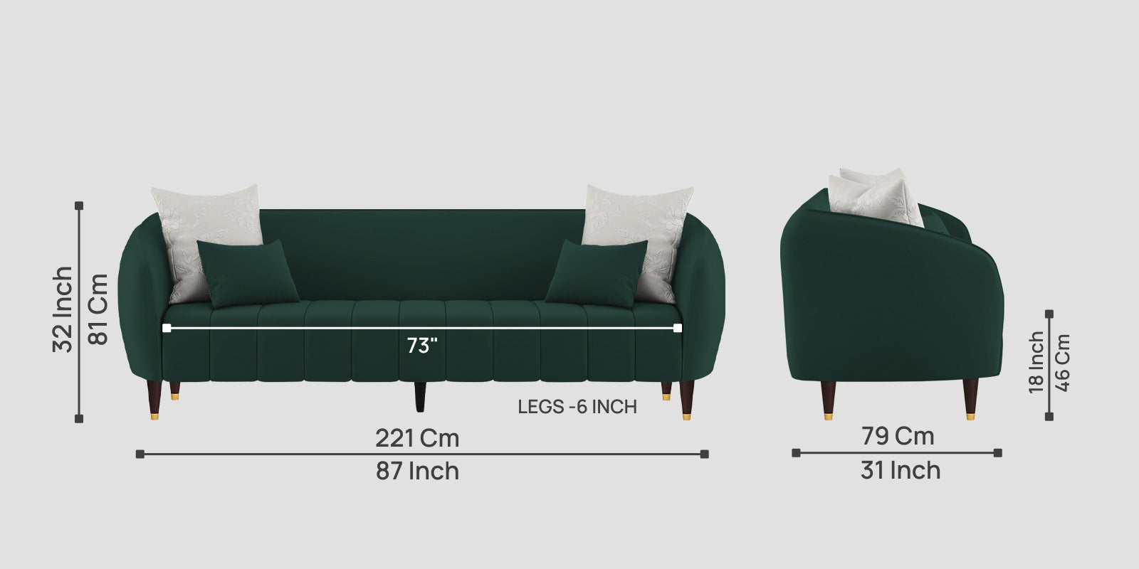 Hairo Velvet 3 Seater Sofa In Forest Green Colour